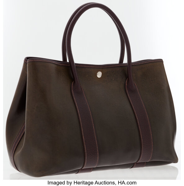 Hermes ia Brown Buffalo Leather Garden Party MM Tote Bag