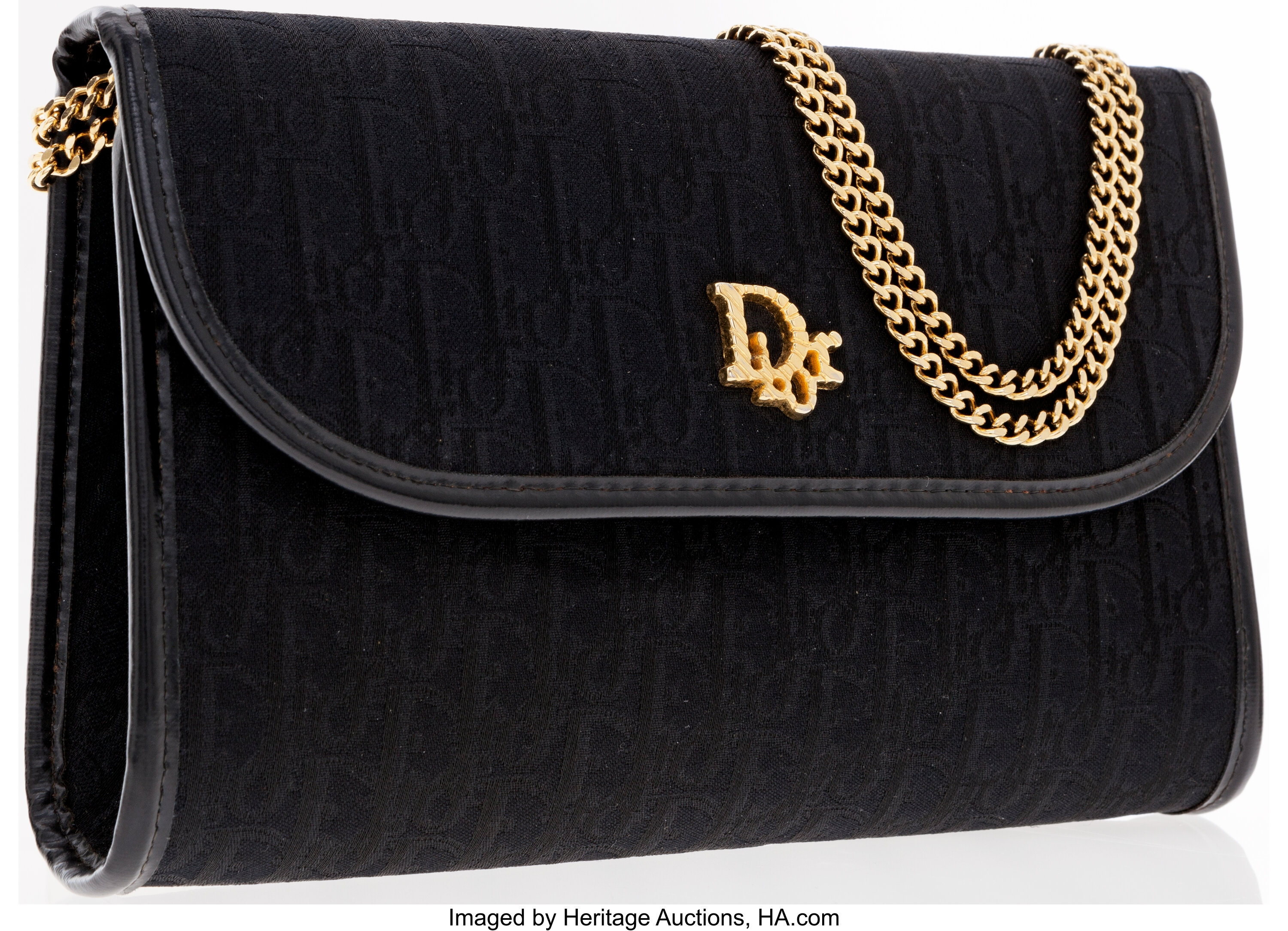 Christian Dior Black Monogram Canvas Clutch Bag with Chain Straps ., Lot  #79051