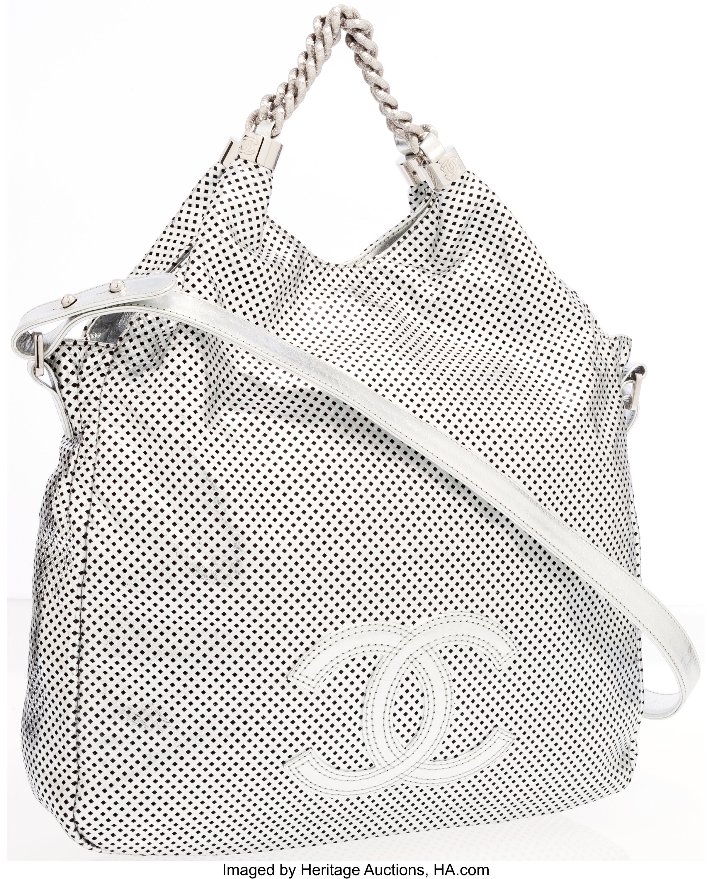 Chanel Silver Metallic Perforated Leather Rodeo Drive Tote Bag ., Lot  #79025