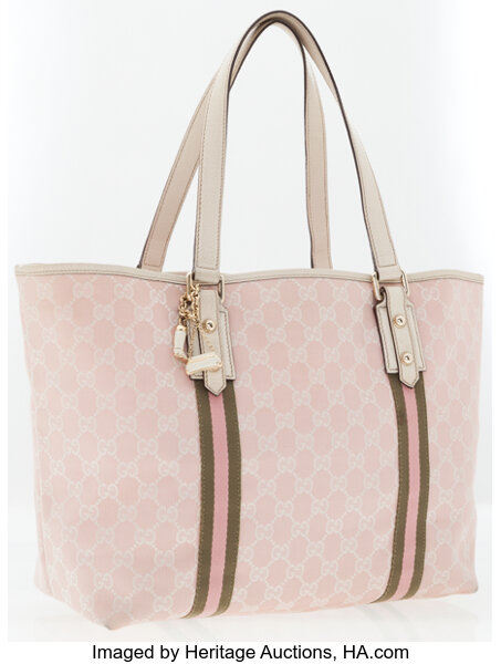 Gucci Pre-owned Pink GG Canvas and White Leather Tote, Large For Sale at  1stDibs