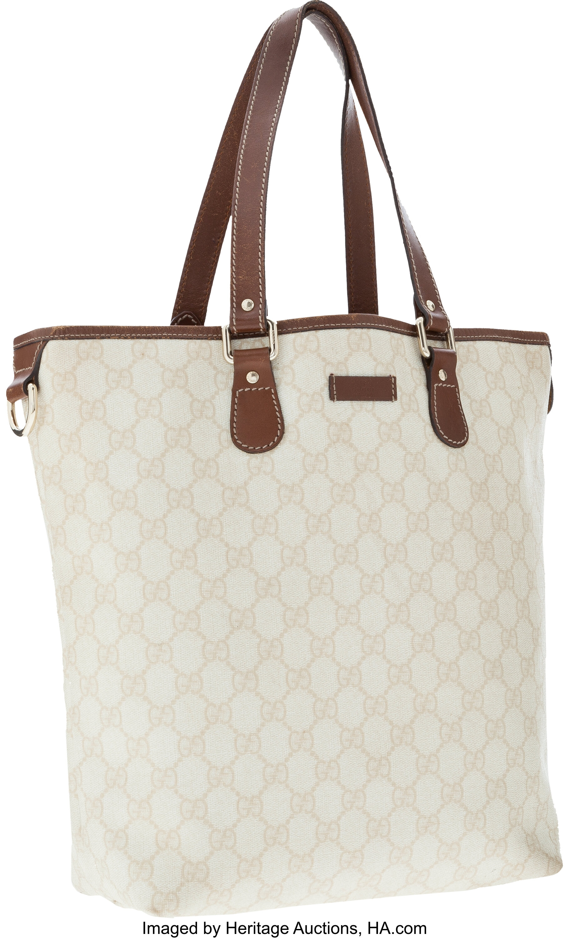 Gucci Bronze Metallic Coated Monogram Canvas Tote Bag. The