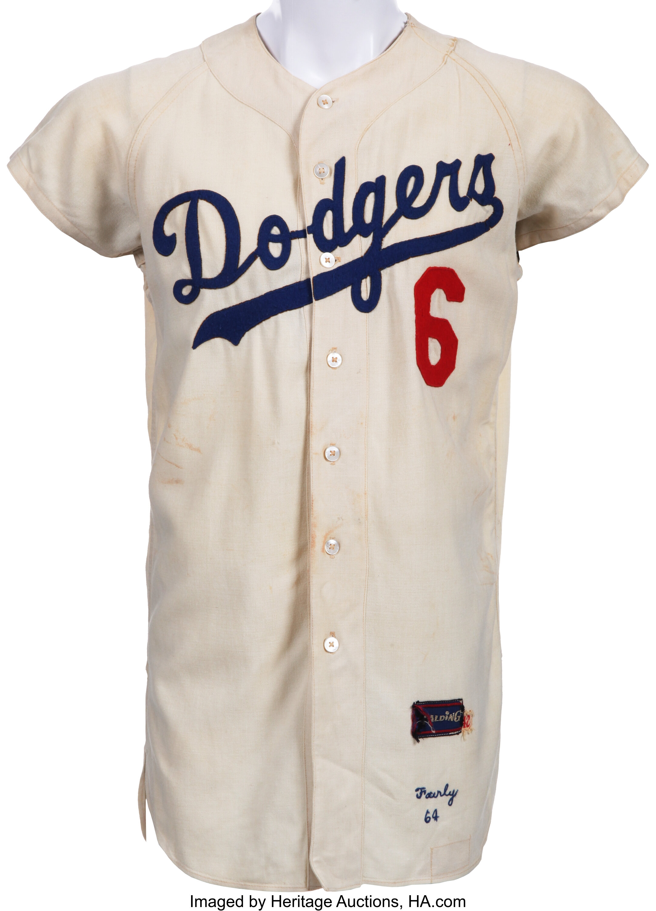 1964 Ron Fairly Game Worn Los Angeles Dodgers Jersey. Baseball, Lot  #82119