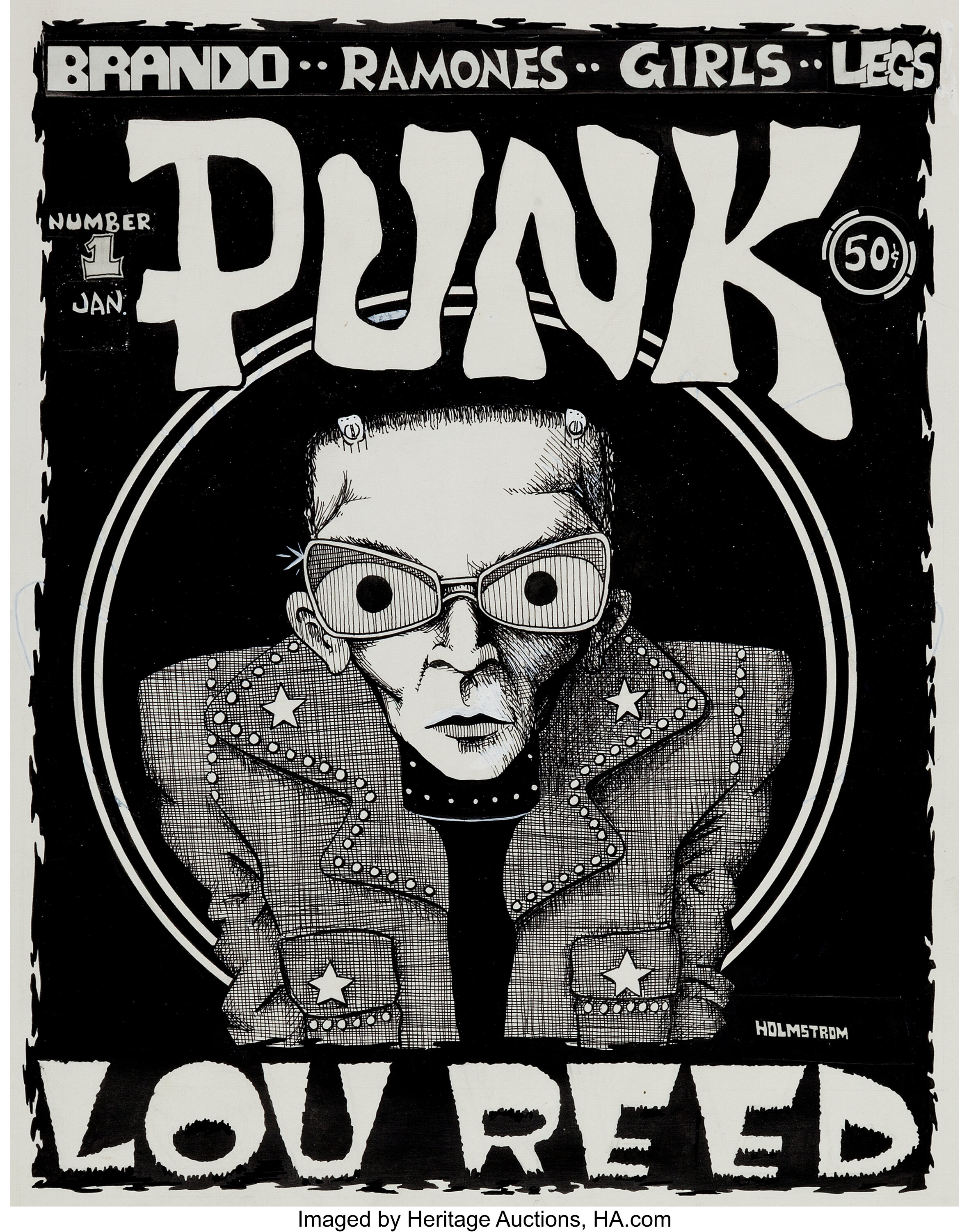 John Holmstrom Punk #1 Lou Reed Cover Original Art (1975