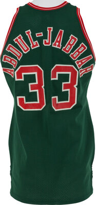 Jersey for the Milwaukee Bucks worn and signed by Kareem Abdul-Jabbar,  1973-1975 – Sapelo Square