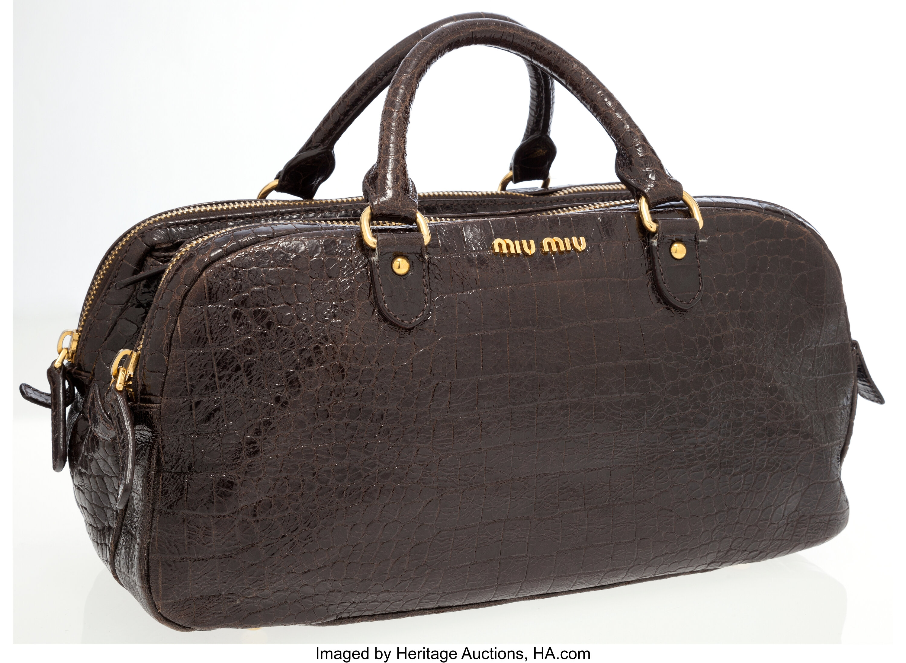 Miu Miu Brown Croc Embossed Leather Vintage Tote