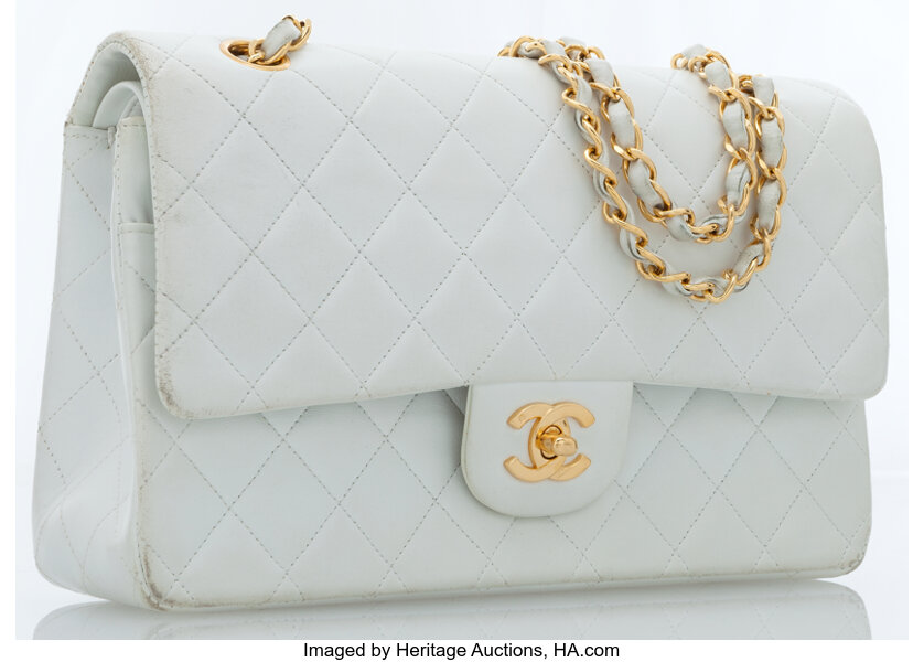 CHANEL Vintage 90s White QUILTED Leather DOUBLE FLAP BAG Small