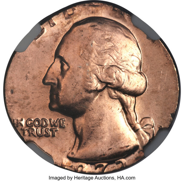 1973-D 25C Washington Quarter -- Struck on a Cent Planchet -- MS65