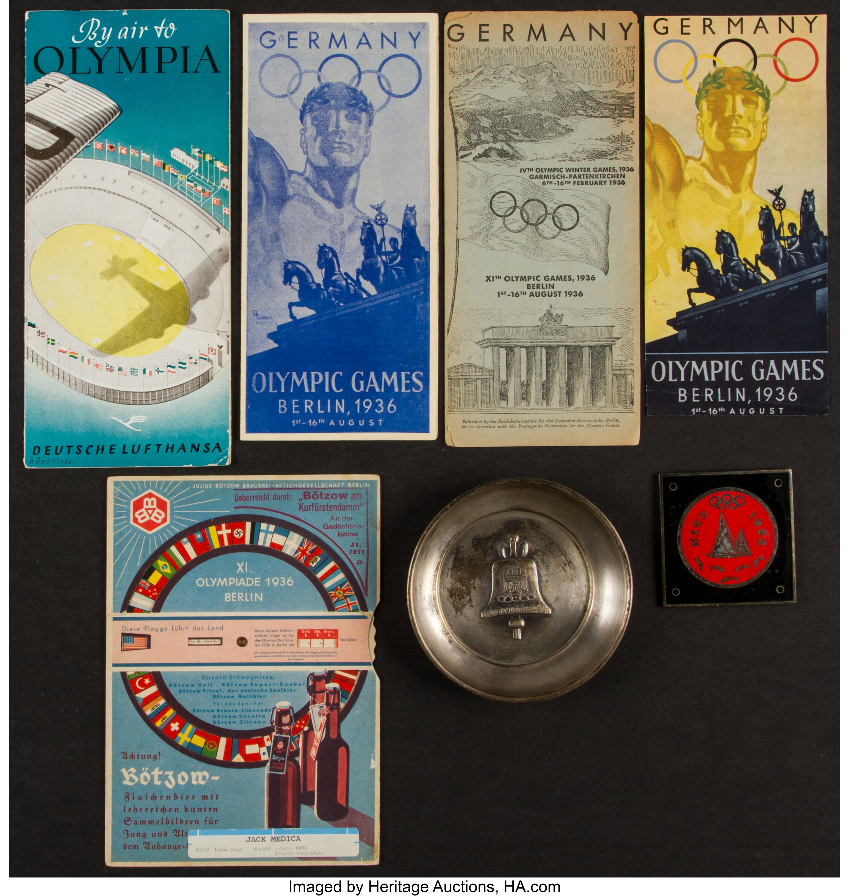 1936 Berlin Summer Olympics Memorabilia Lot of 7