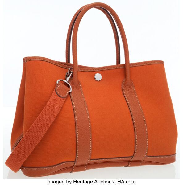 Hermes Garden Party 30, Canvas with Brown Leather and Strap