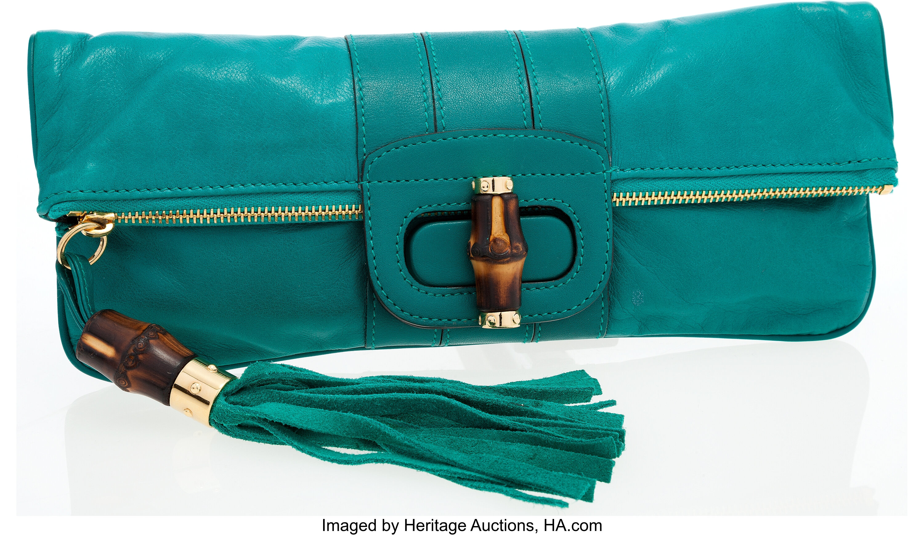 Gucci Gucco bamboo bag Turquoise Leather ref.774878 - Joli Closet