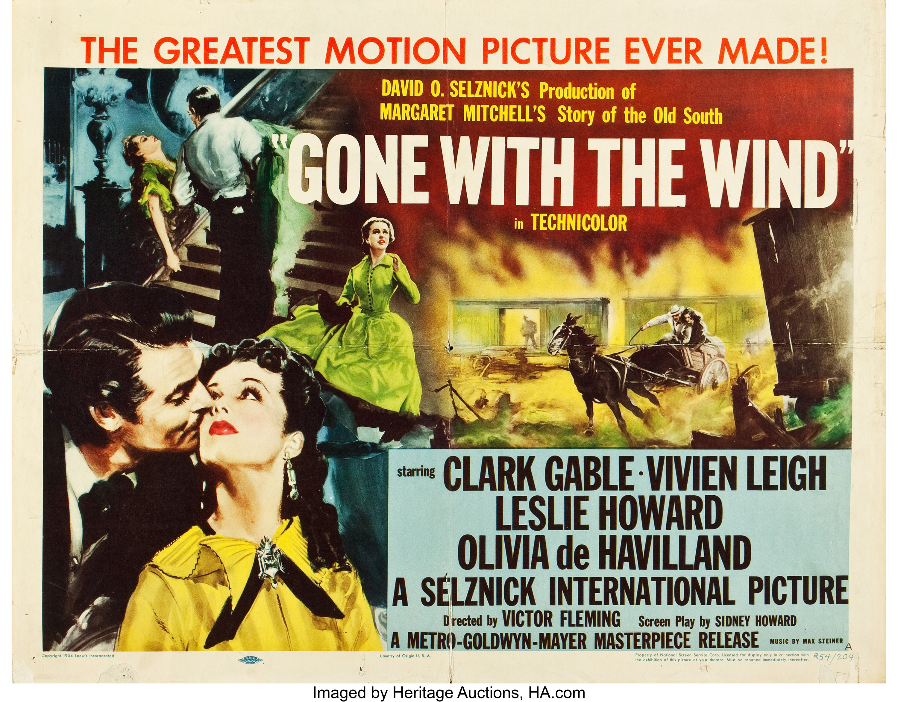 Gone with the Wind (MGM, R-1954). Half Sheet (22