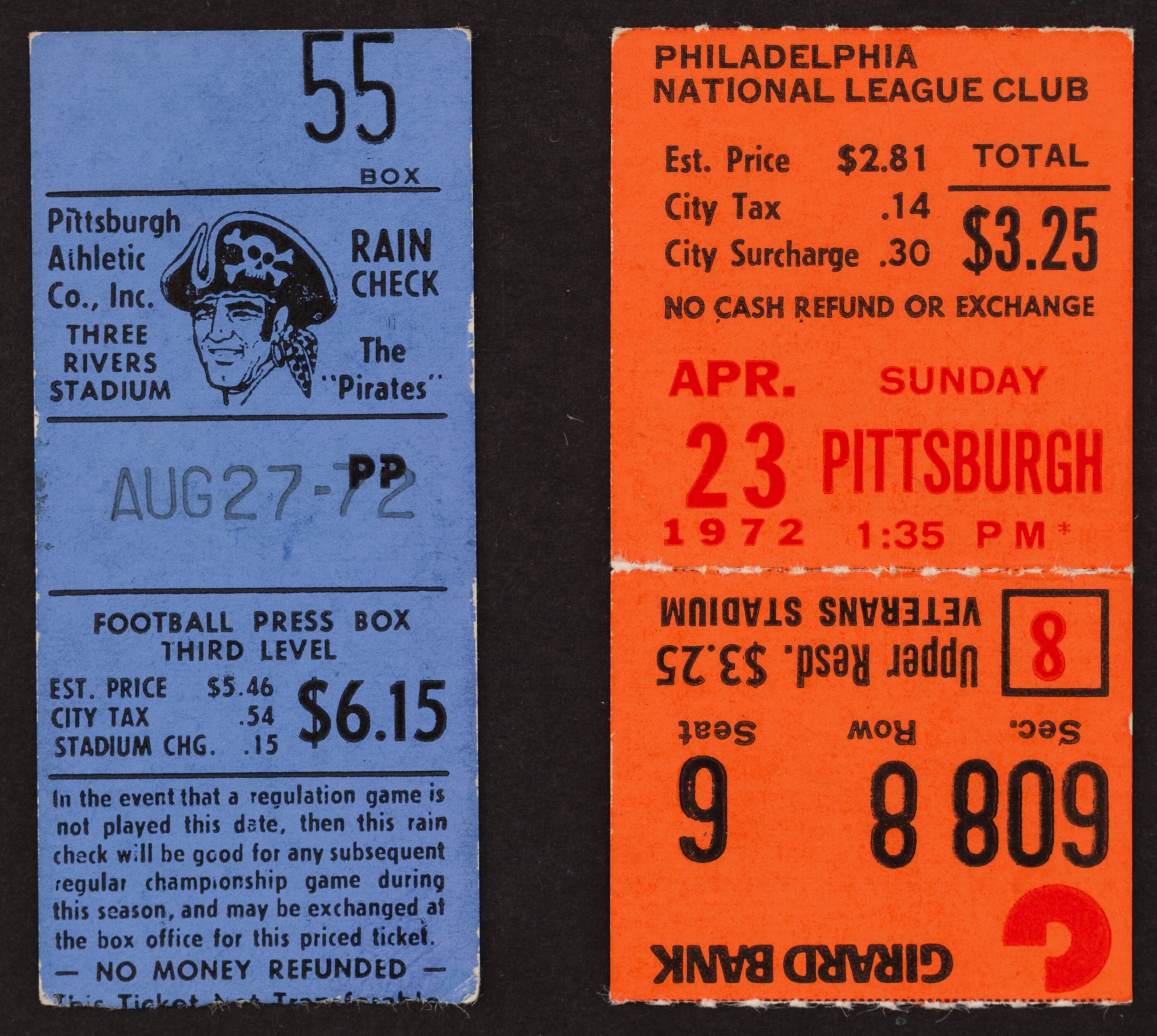 1972 Roberto Clemente Hit Ticket Stubs Lot of 2 - From Last Season ...