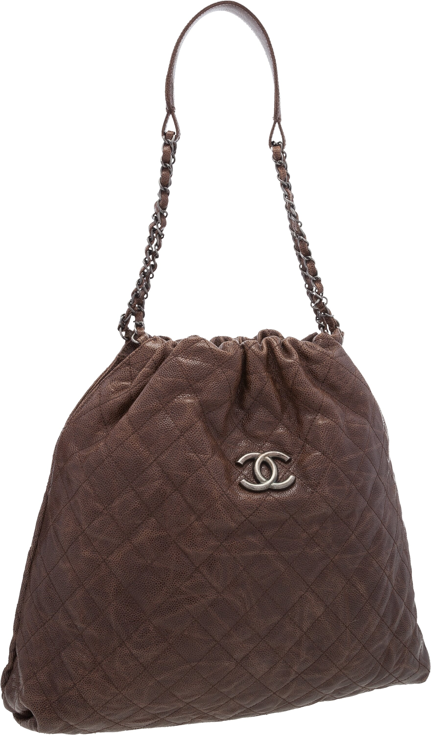 Chanel Brown Quilted Caviar Leather Shoulder Bag with Antiqued, Lot #79022