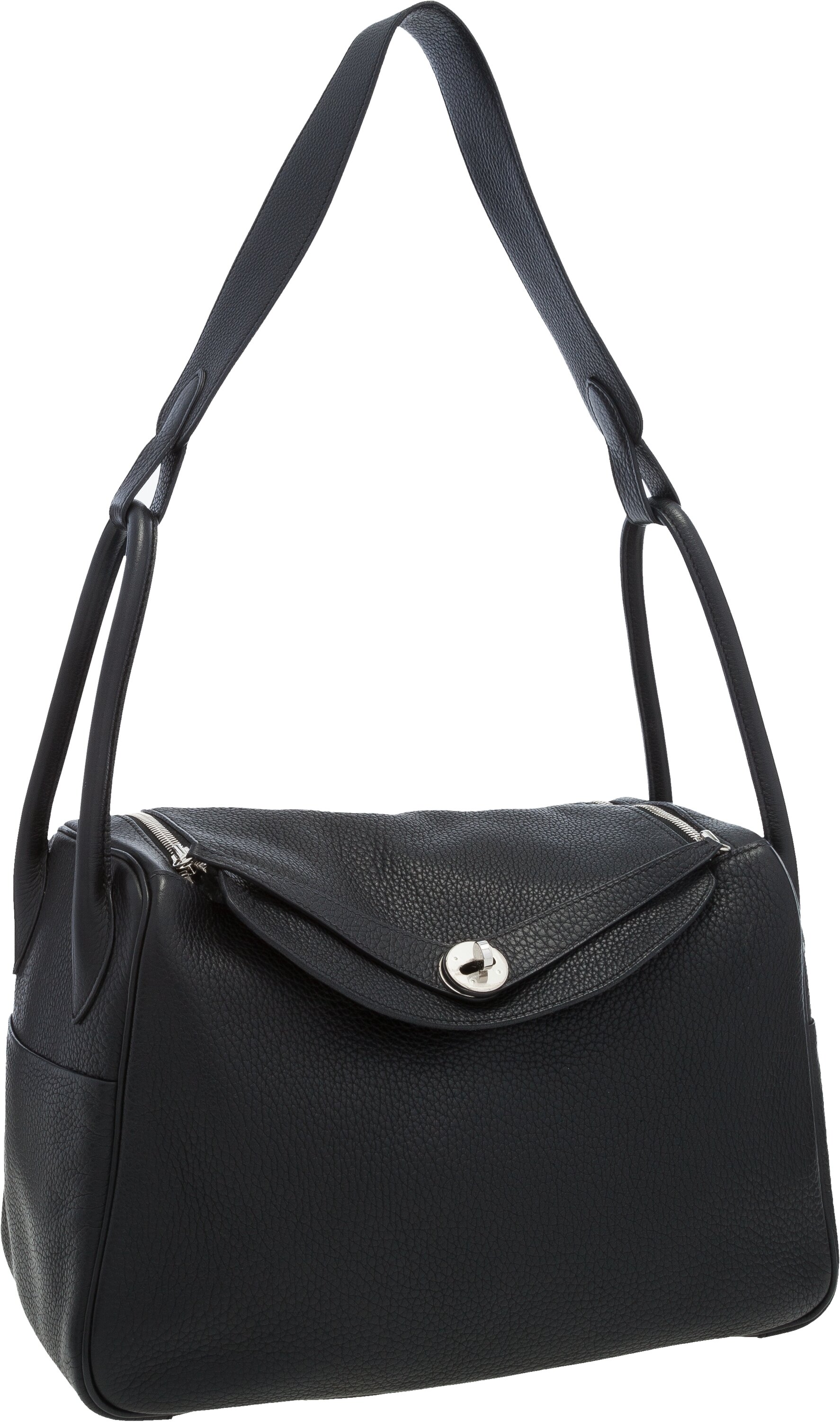 Hermes Lindy Bag Clemence Leather Palladium Hardware In Black