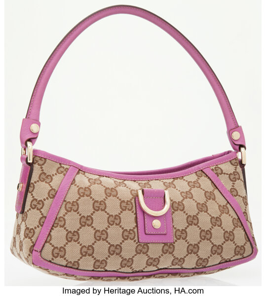 Gucci Pink Leather & Classic Monogram Canvas Small Shoulder Bag., Lot  #76040