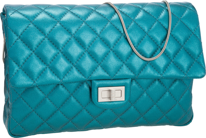 Chanel Metallic Teal Quilted Lambskin Leather Jumbo Reissue Single, Lot  #56220