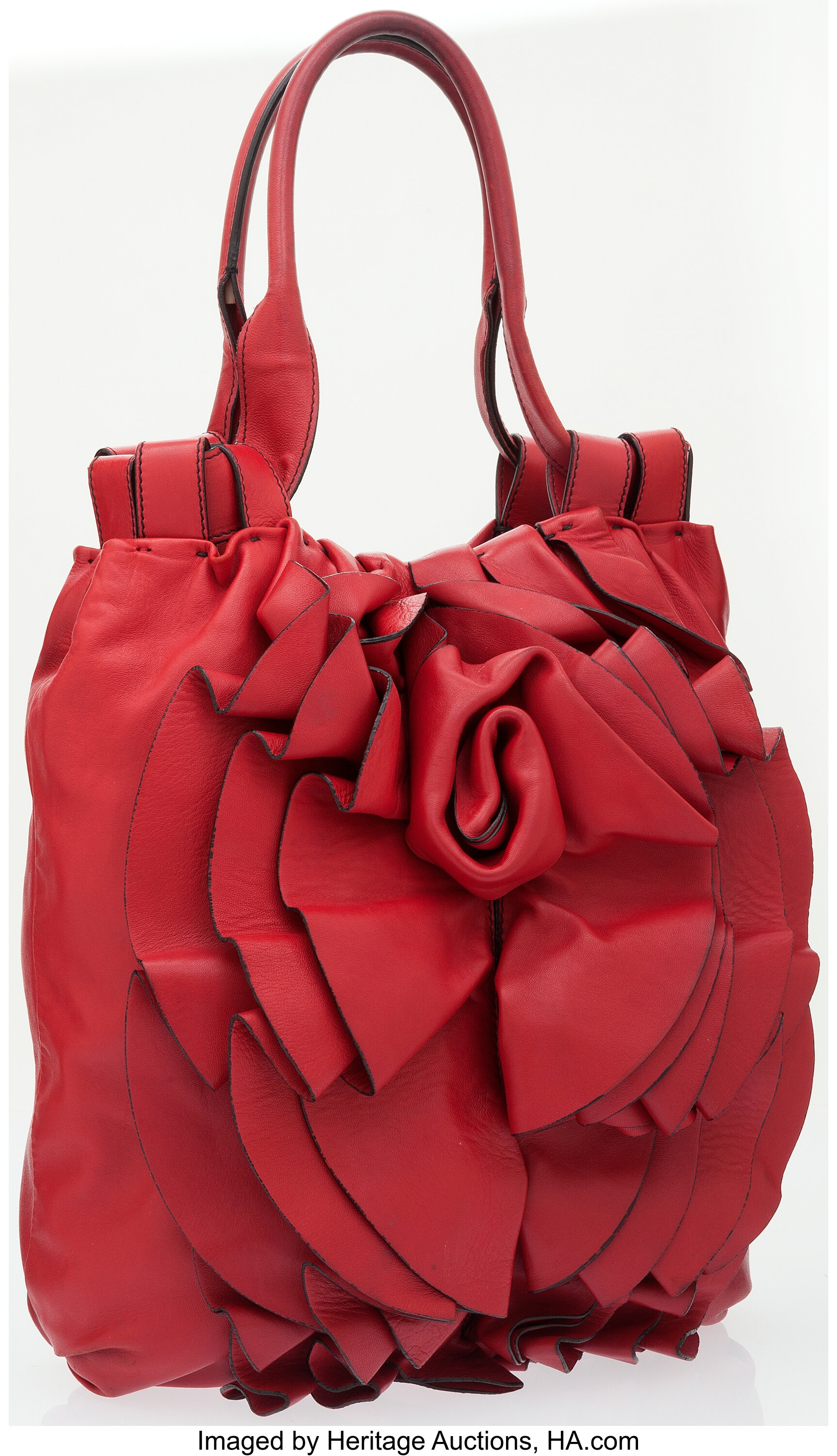 Valentino Red Napa Leather Rose Flower Shoulder Bag.  Luxury