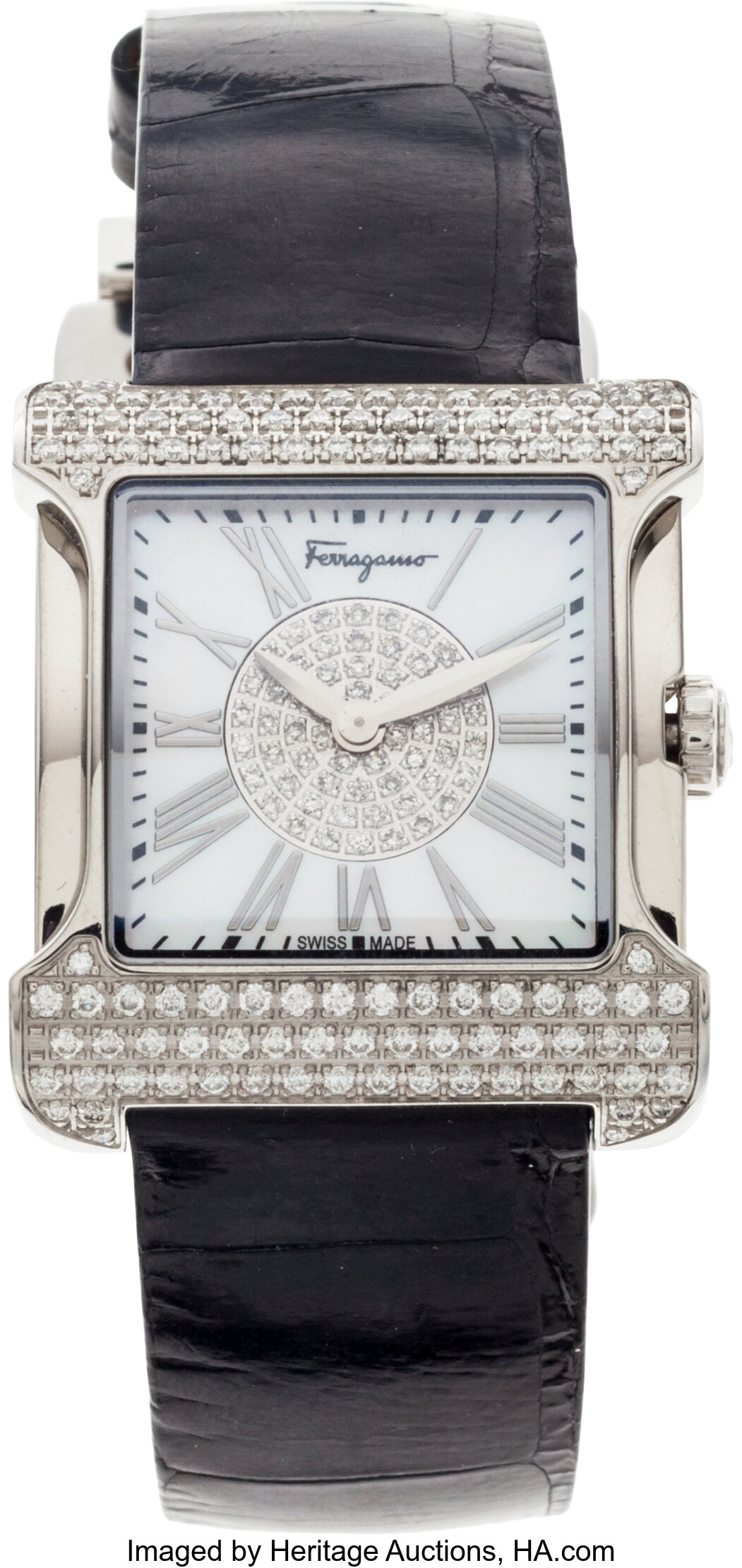 Salvatore Ferragamo Diamond Stainless Steel Watch with Shiny