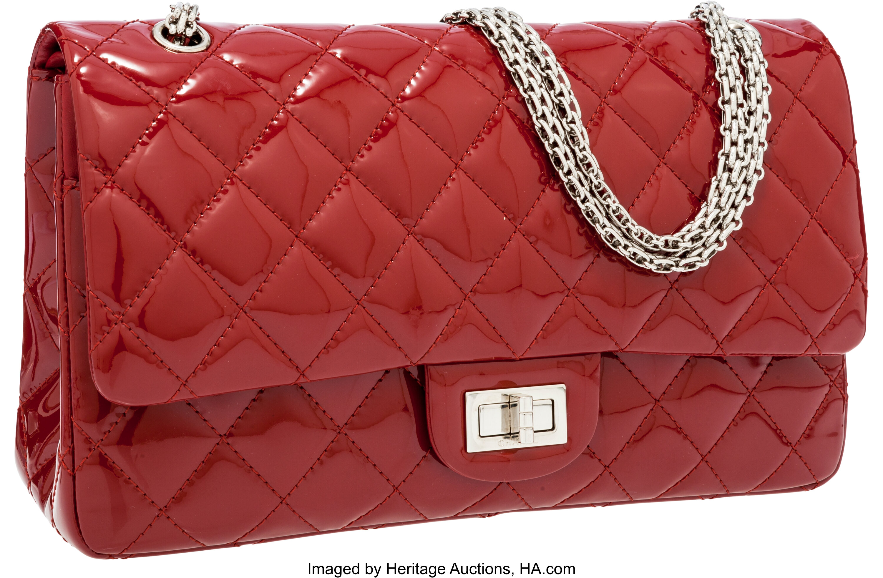 Chanel Red Quilted Patent Leather Maxi Classic Double Flap Bag at