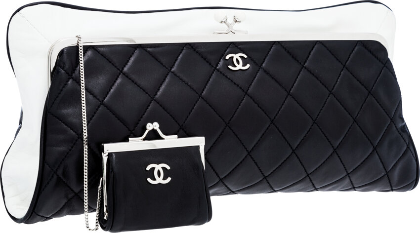 Chanel Black & White Quilted Lambskin Leather Oversize Clutch Bag., Lot  #56643