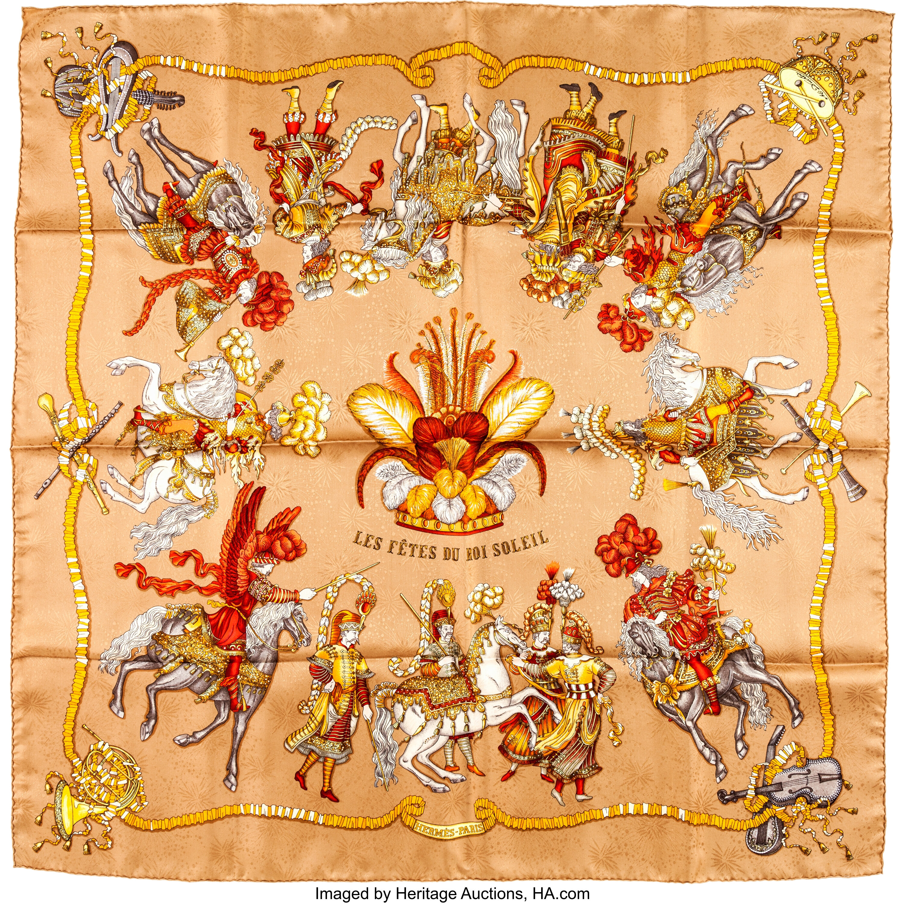 Hermes 90cm Brown Red Les Fete Du Roi Soleil By Michel Duchene Lot 564 Heritage Auctions