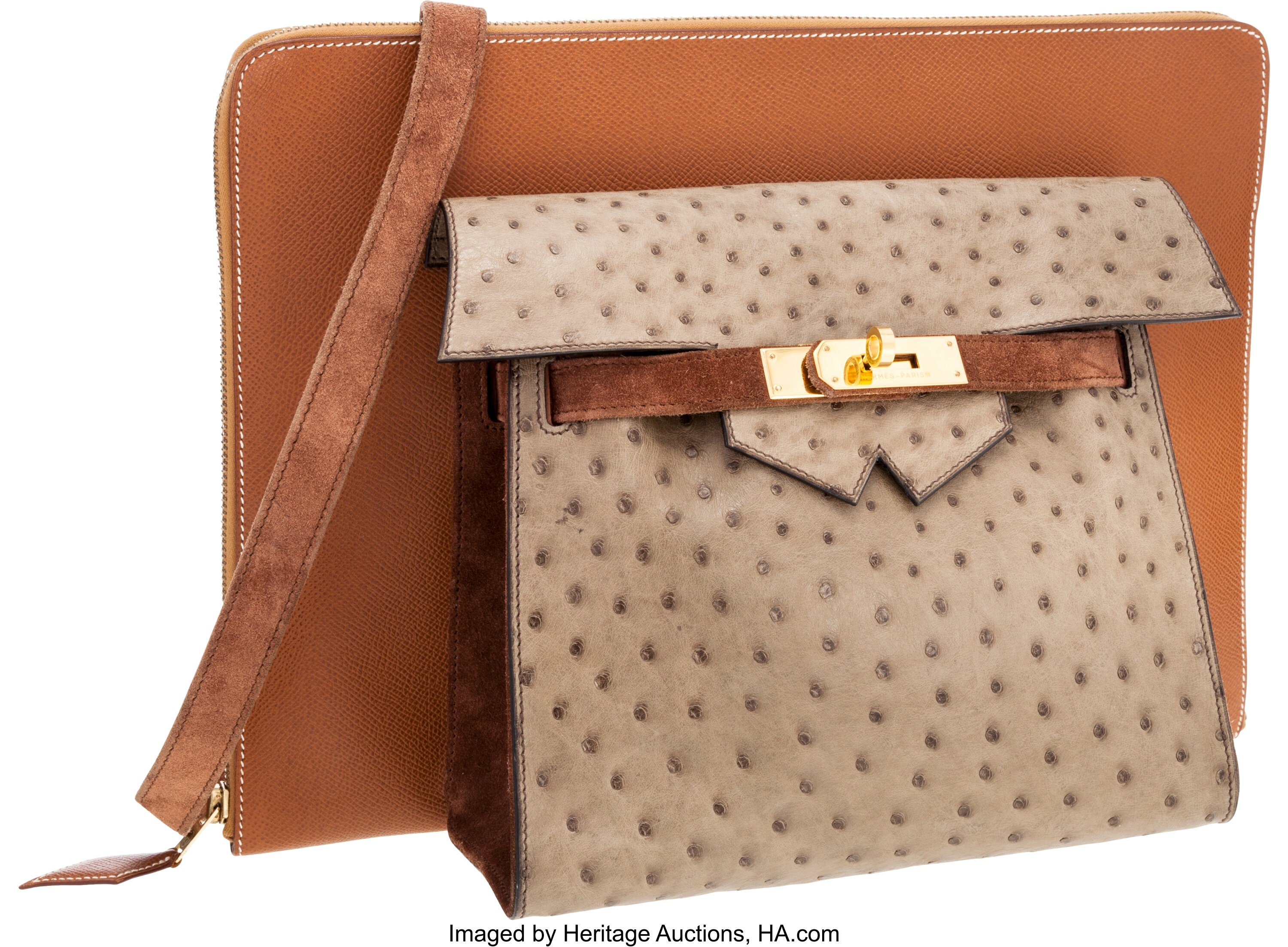 Hermes Limited Edition 30cm Fauve Veau Doblis Suede & Natural, Lot #56057