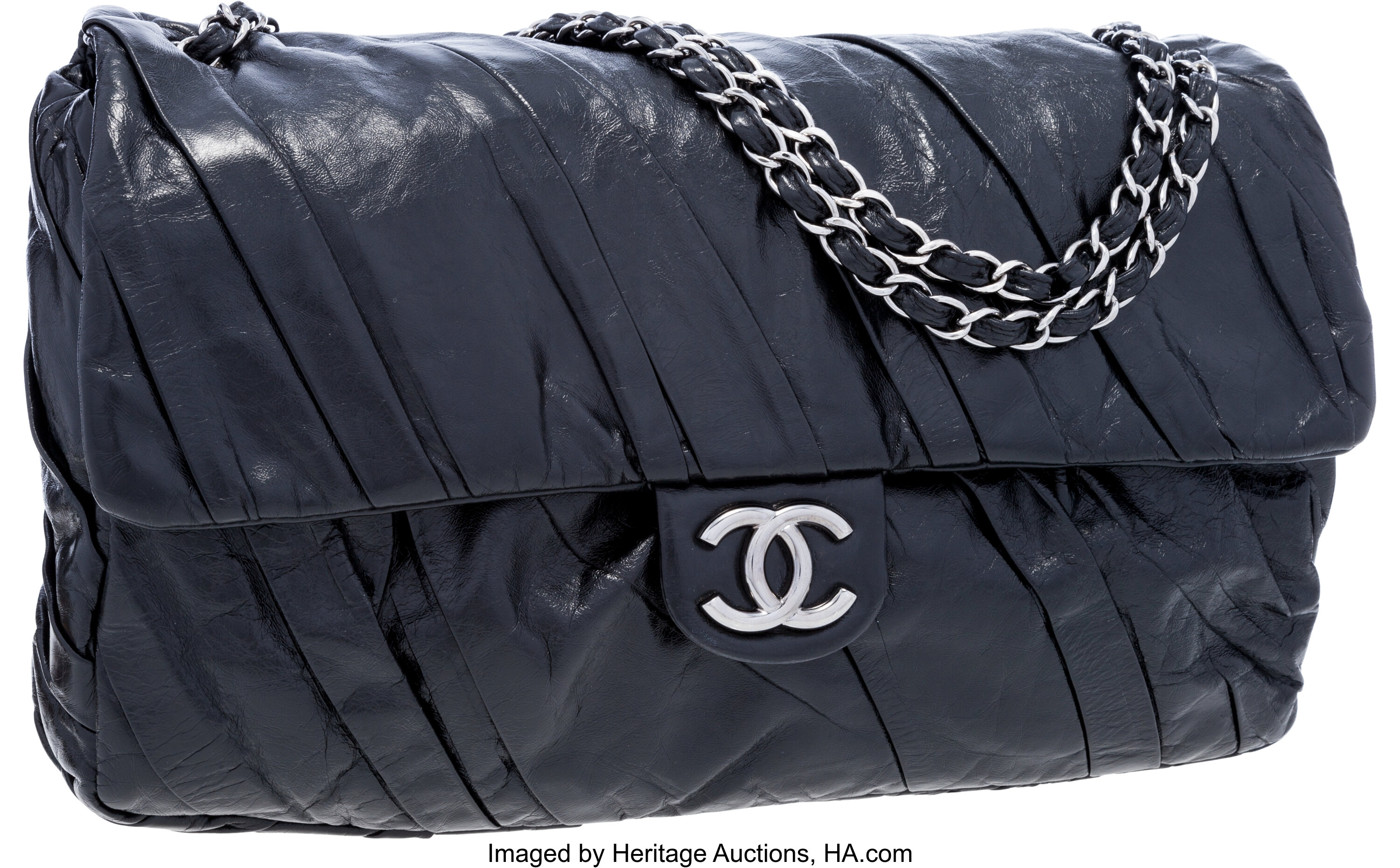 Chanel Black Glazed Calfskin Leather Twisted Maxi Flap Bag with