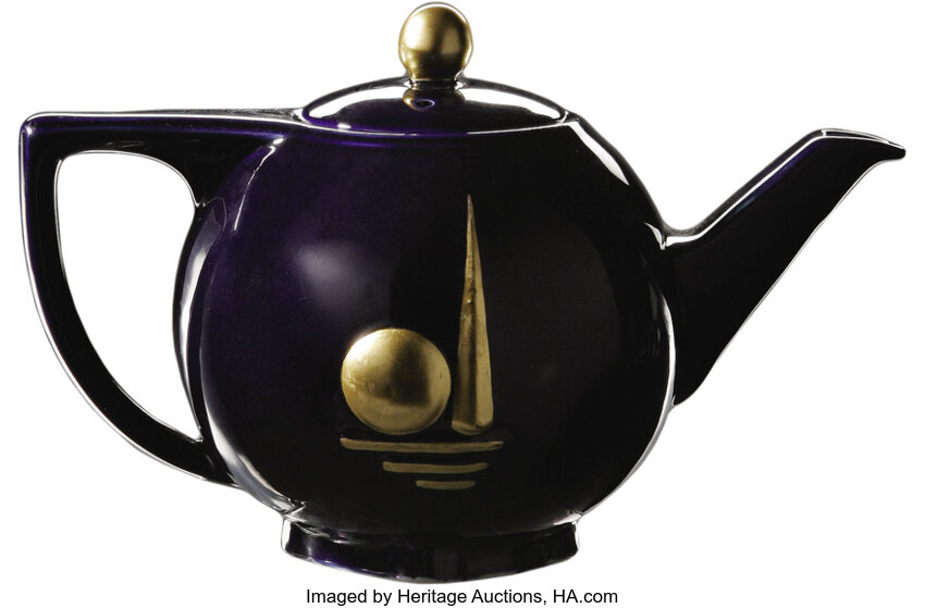 Vintage Blue Teapot Hall Streamline Tea Pot Dresden Blue Art Deco