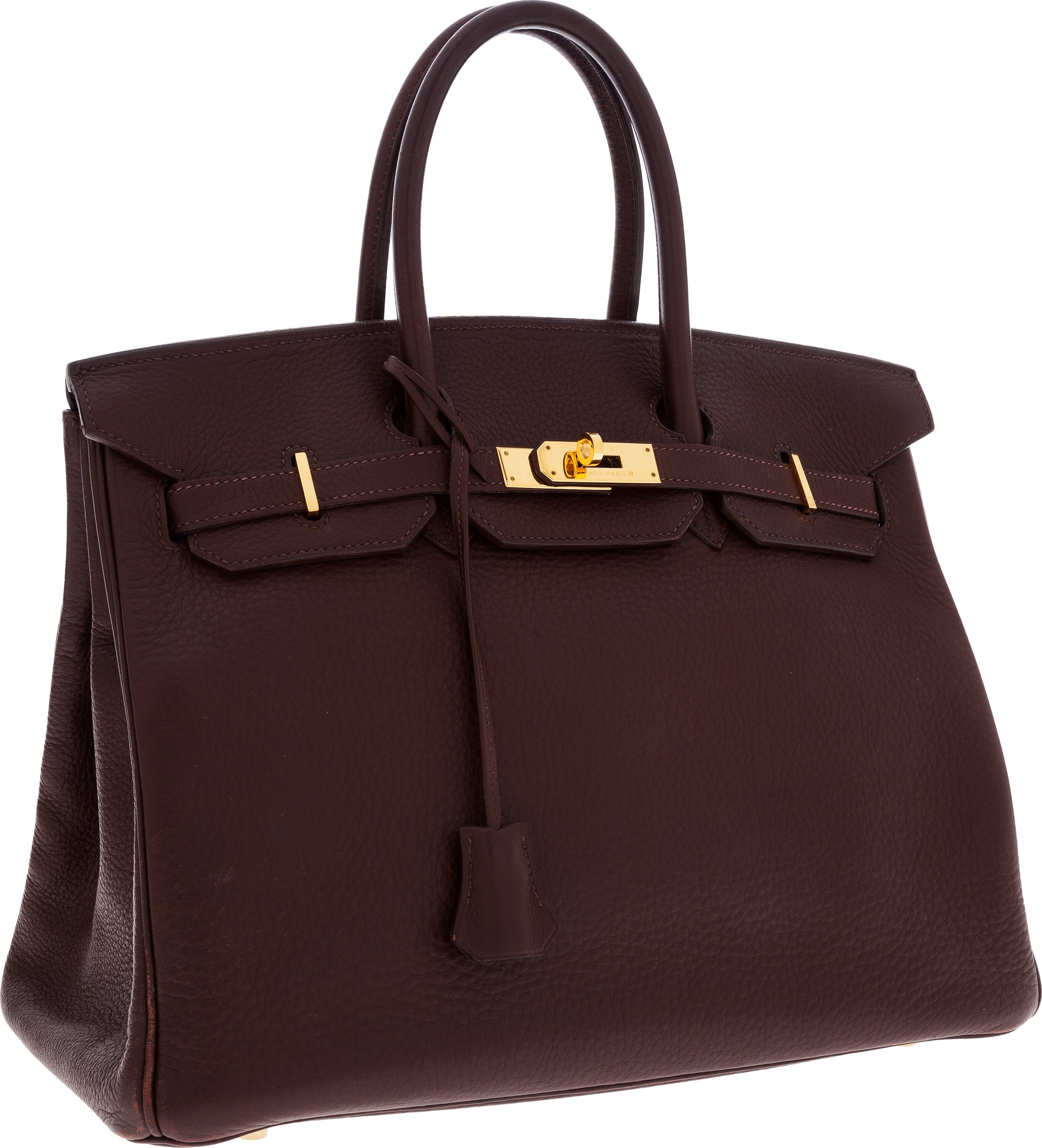 Hermes 35cm Chocolate Fjord Leather Birkin Bag with Gold Hardware ...