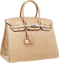 Hermes 35cm Natural Barenia Leather Birkin Bag with Brushed Gold