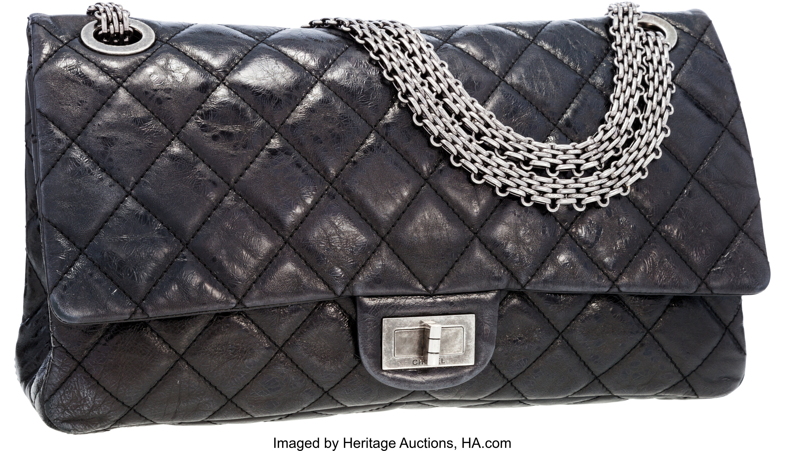 Chanel Black Antiqued Quilted Lambskin Leather Maxi Double Flap Bag, Lot  #56244