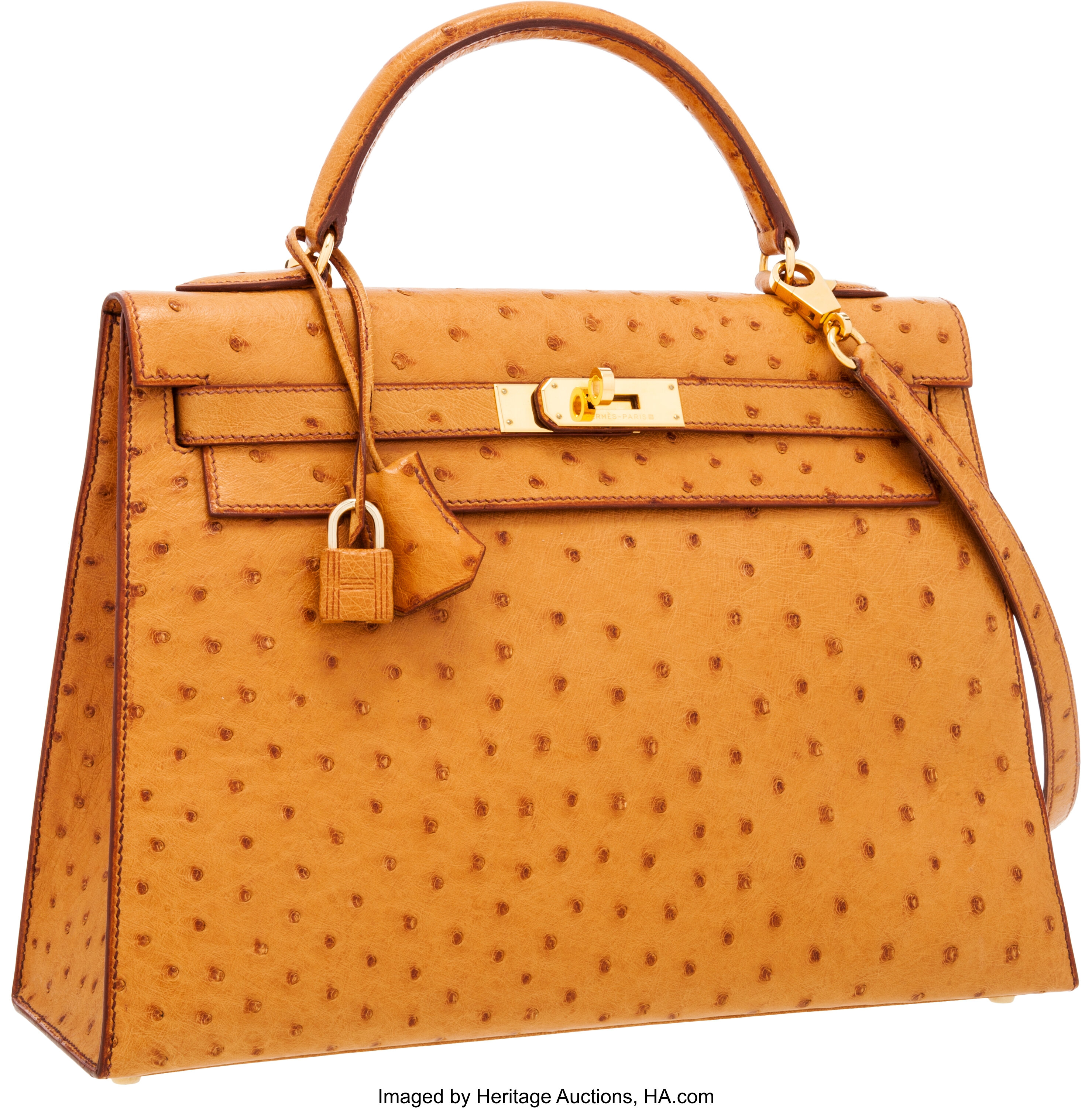 Sold at Auction: Hermes Kelly 28 Ostrich Leather Satchel