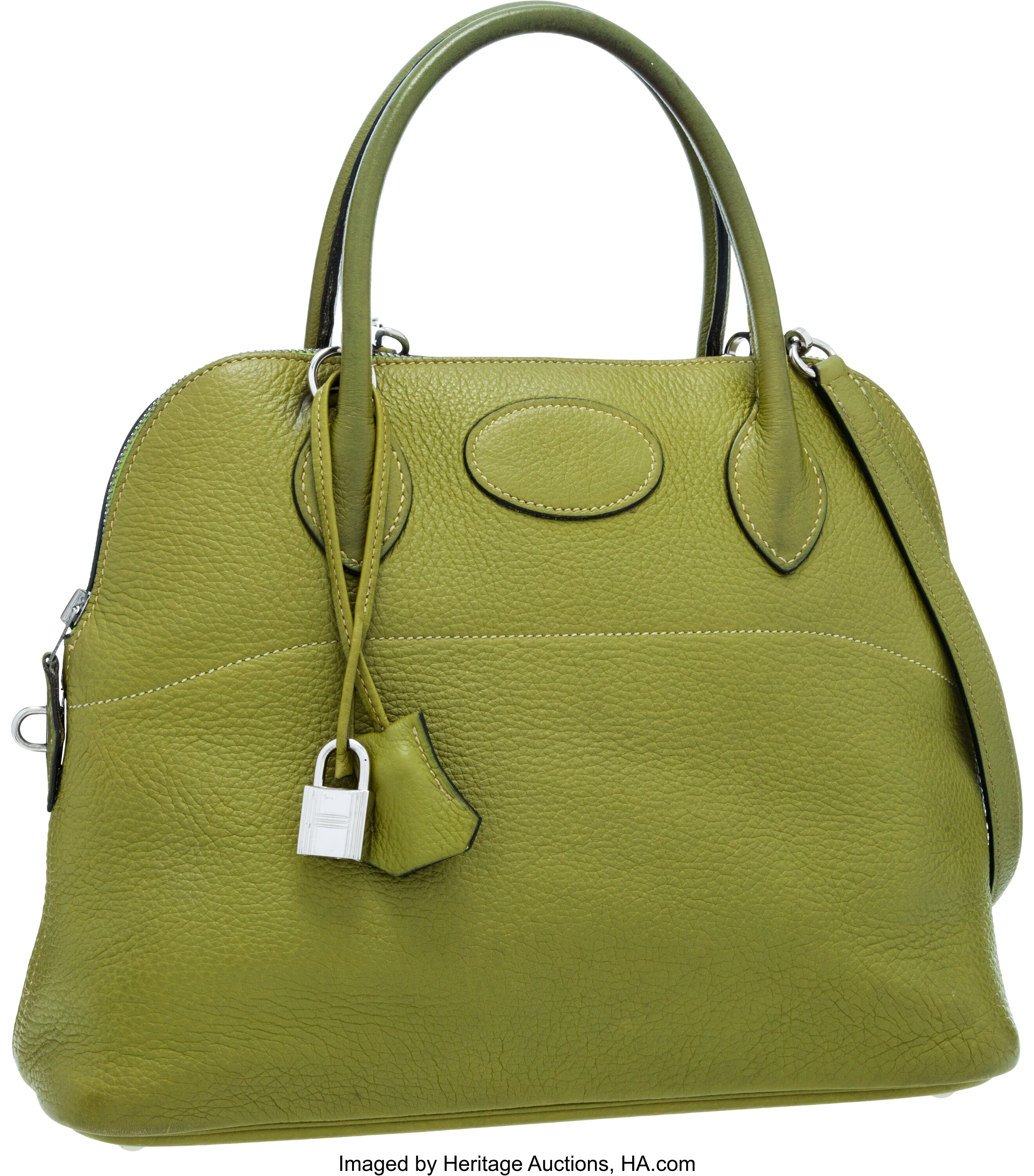 Hermes Kelly Handbag Vert Chartreuse Clemence with Palladium Hardware 28 Green