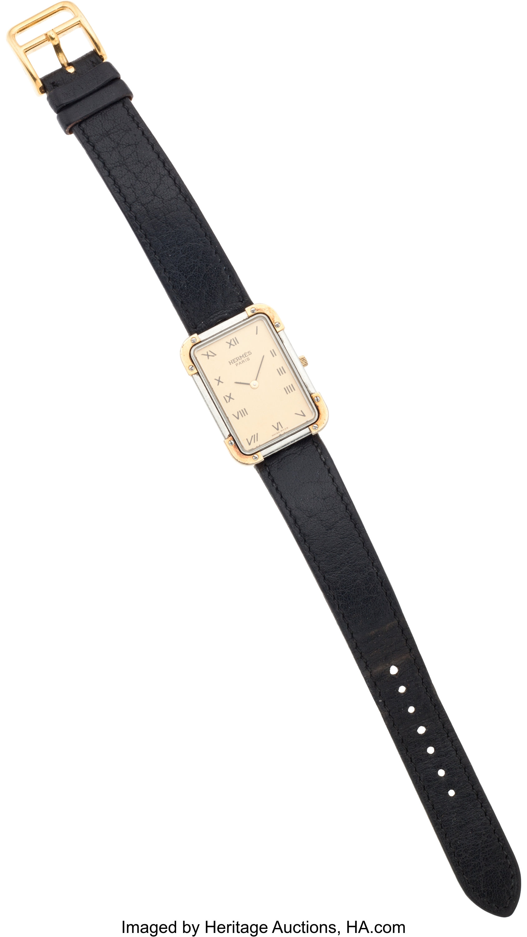 Sold at Auction: AN HERMES BLACK LEATHER BARENIA WATCH STRAP, size
