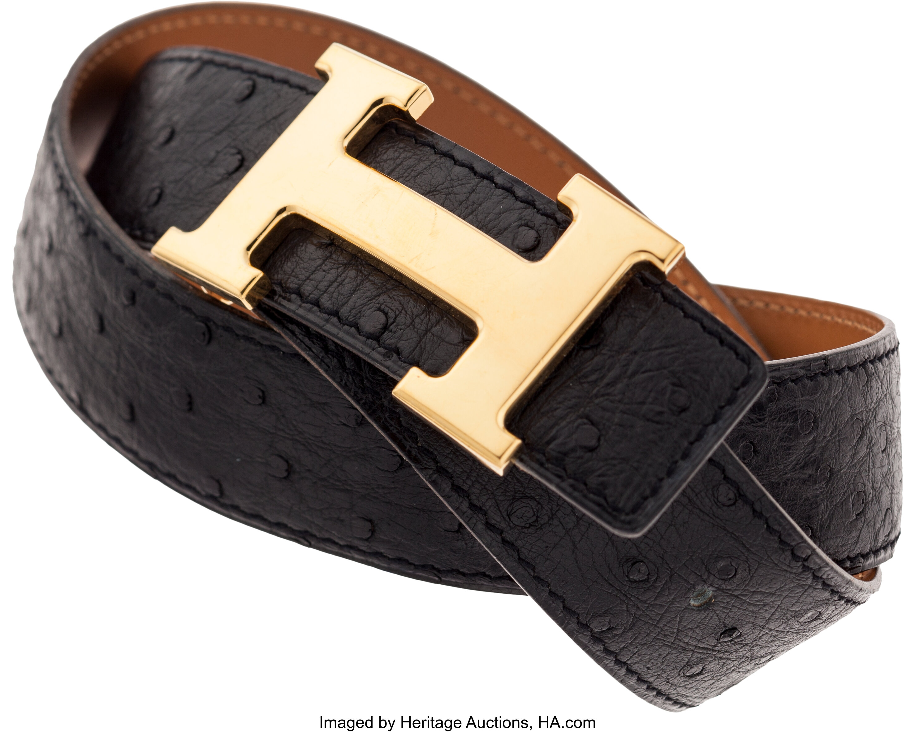 Sold at Auction: HERMES 'CONSTANCE' OSTRICH LEATHER BELT