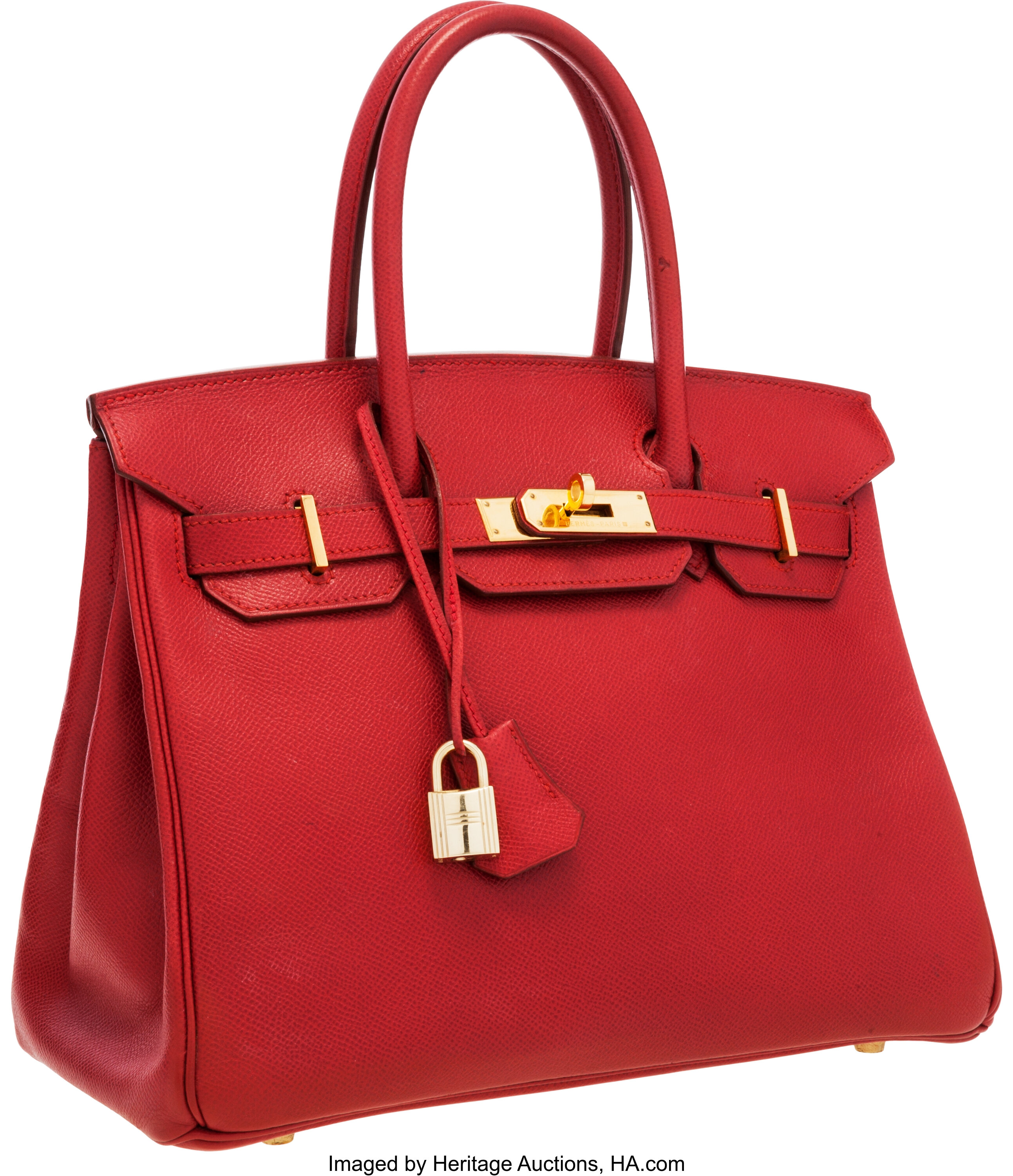 Hermes 30cm Rouge Vif Courchevel Leather Birkin Bag with Gold, Lot #56578