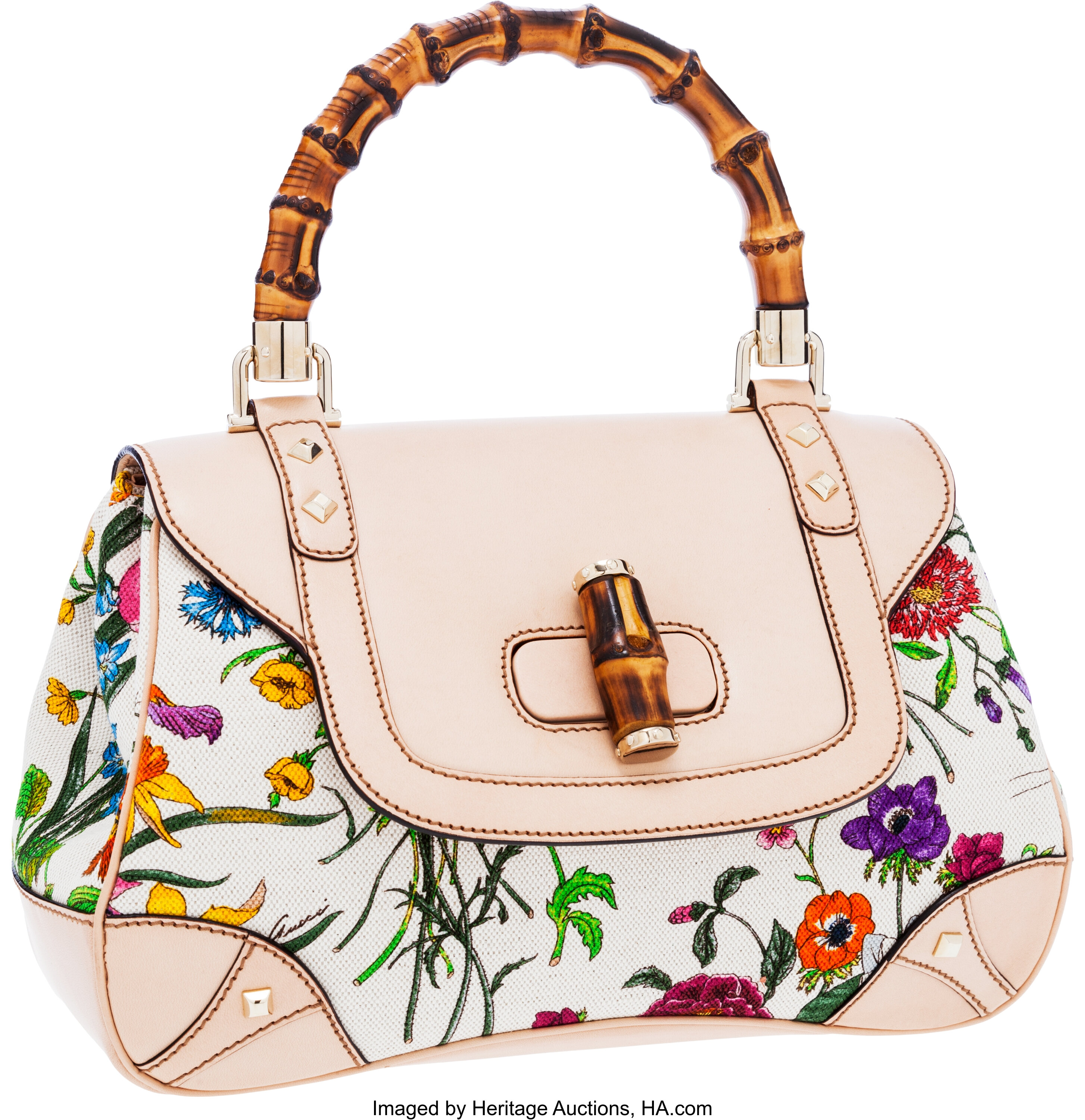 Gucci Limited Edition Beige Leather Floral Print Canvas Flora