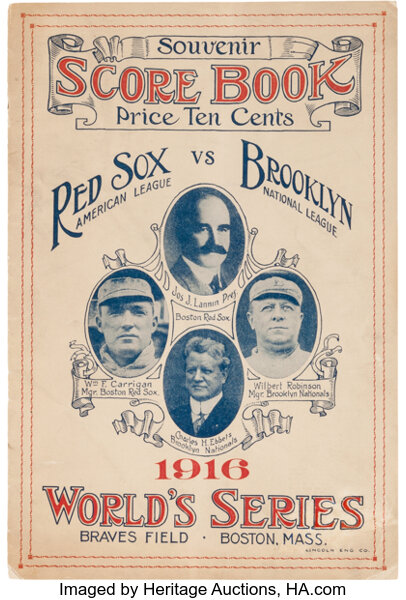 Sold at Auction: 1916 Boston Red Sox photographic scorecard with