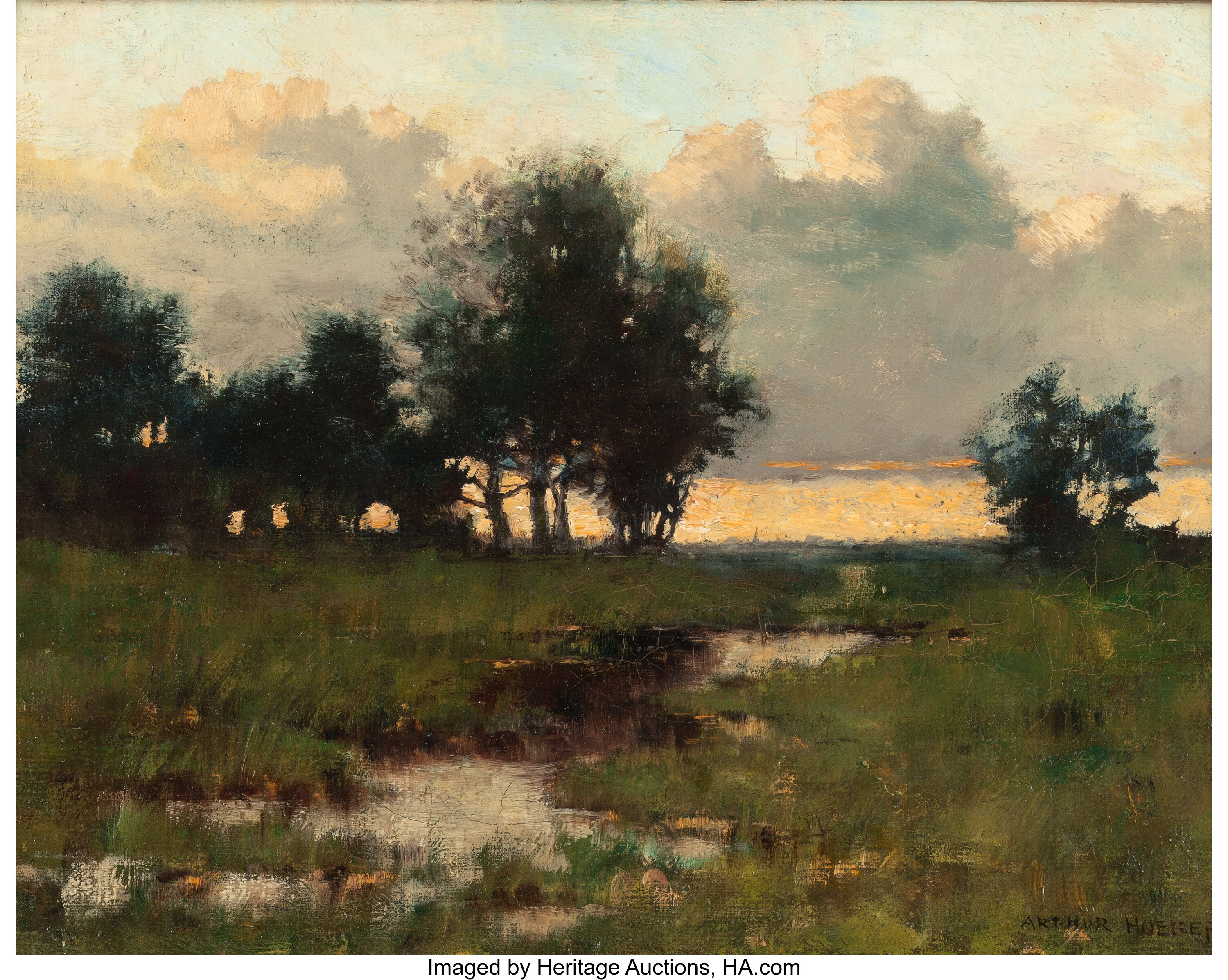 ARTHUR HOEBER (American, 1854-1915). Twilight. Oil on canvas. | Lot ...