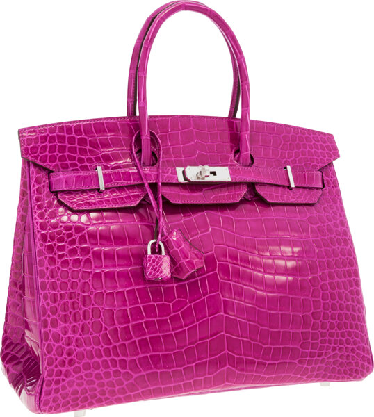 Hermes Birkin Bag 35cm Rose Tyrien Shiny Porosus Crocodile Gold