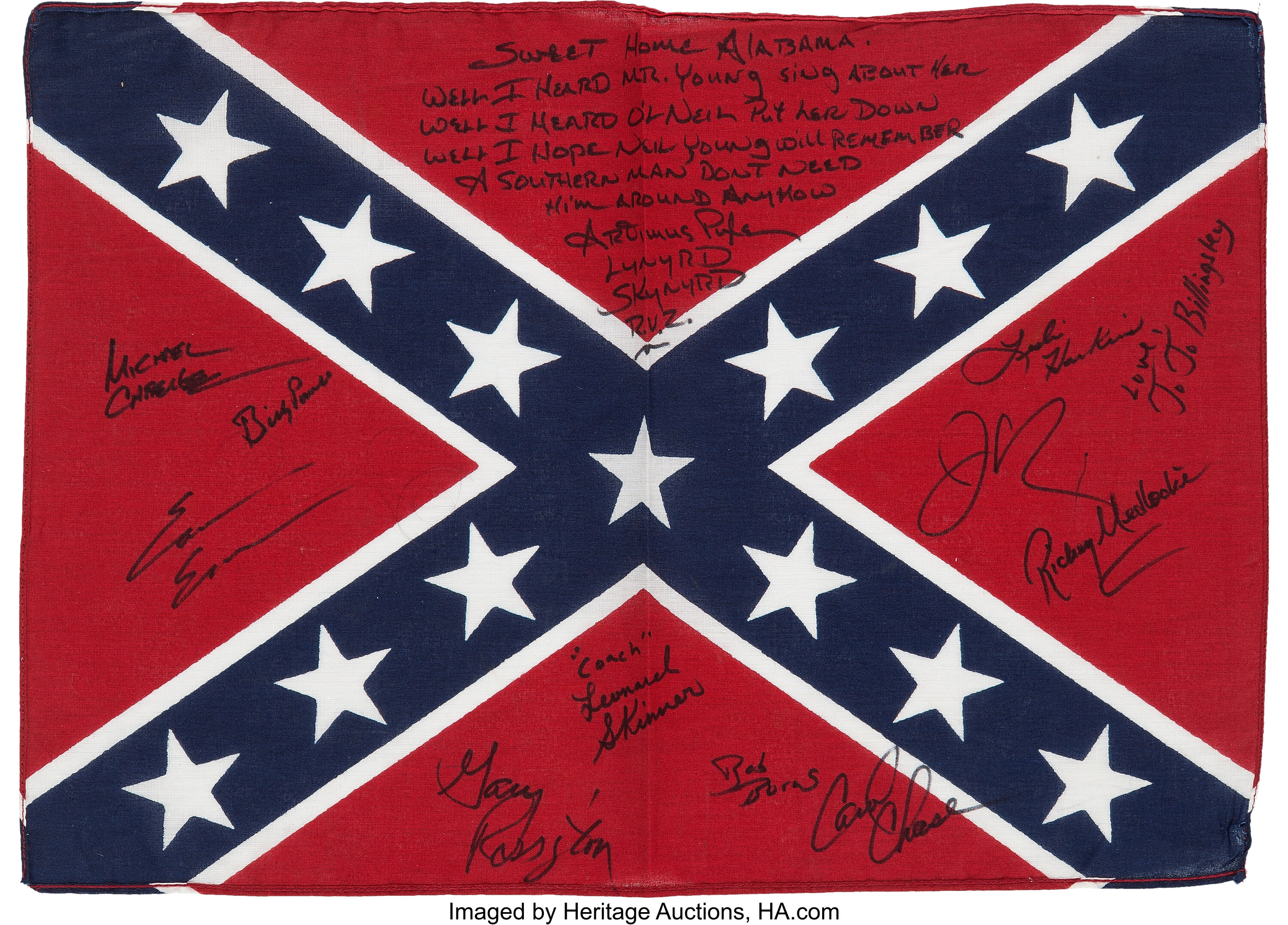 Lynyrd Skynyrd Band Signed Rebel Flag. 