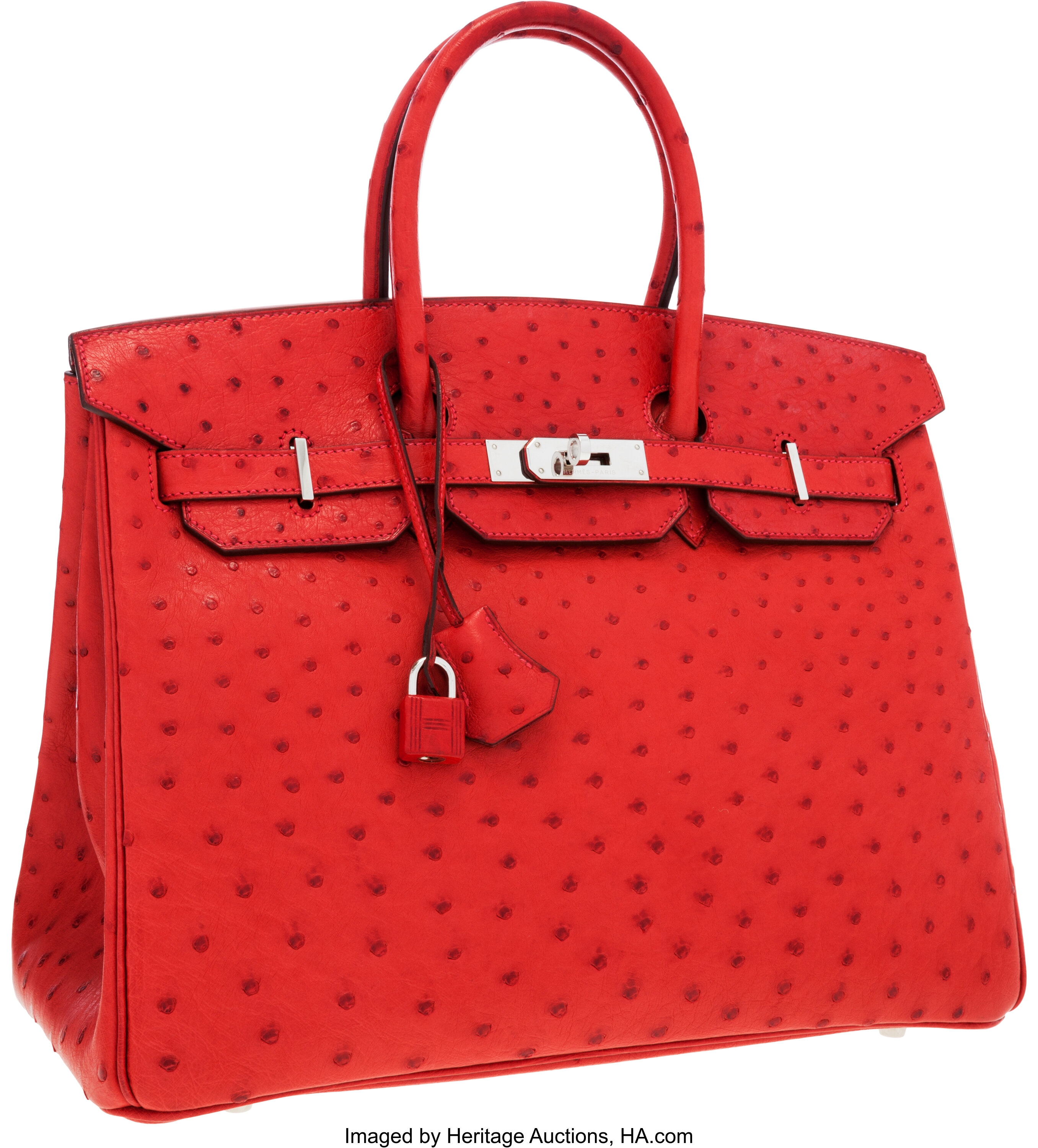 Rouge Vif Kelly 32cm in Ostrich Leather with Palladium Hardware