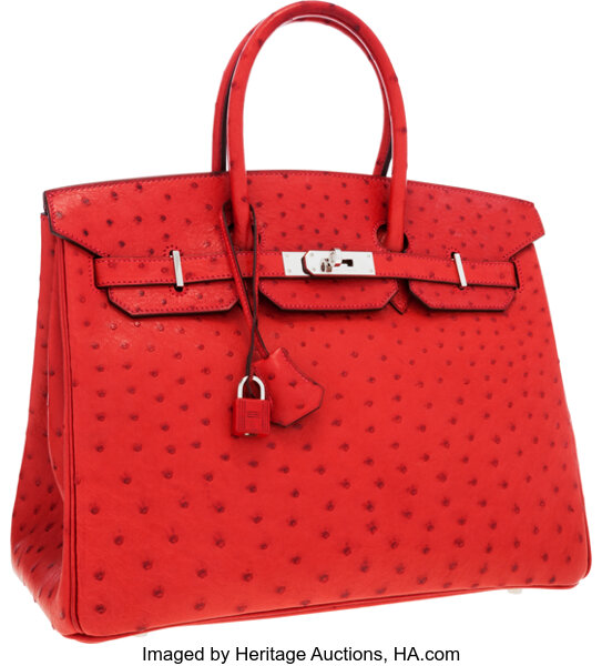 Rouge Vif Kelly 32cm in Ostrich Leather with Palladium Hardware