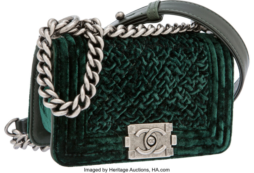 Chanel le boy toy boy jelly bag shimmer silver grey and forest green chain  bag