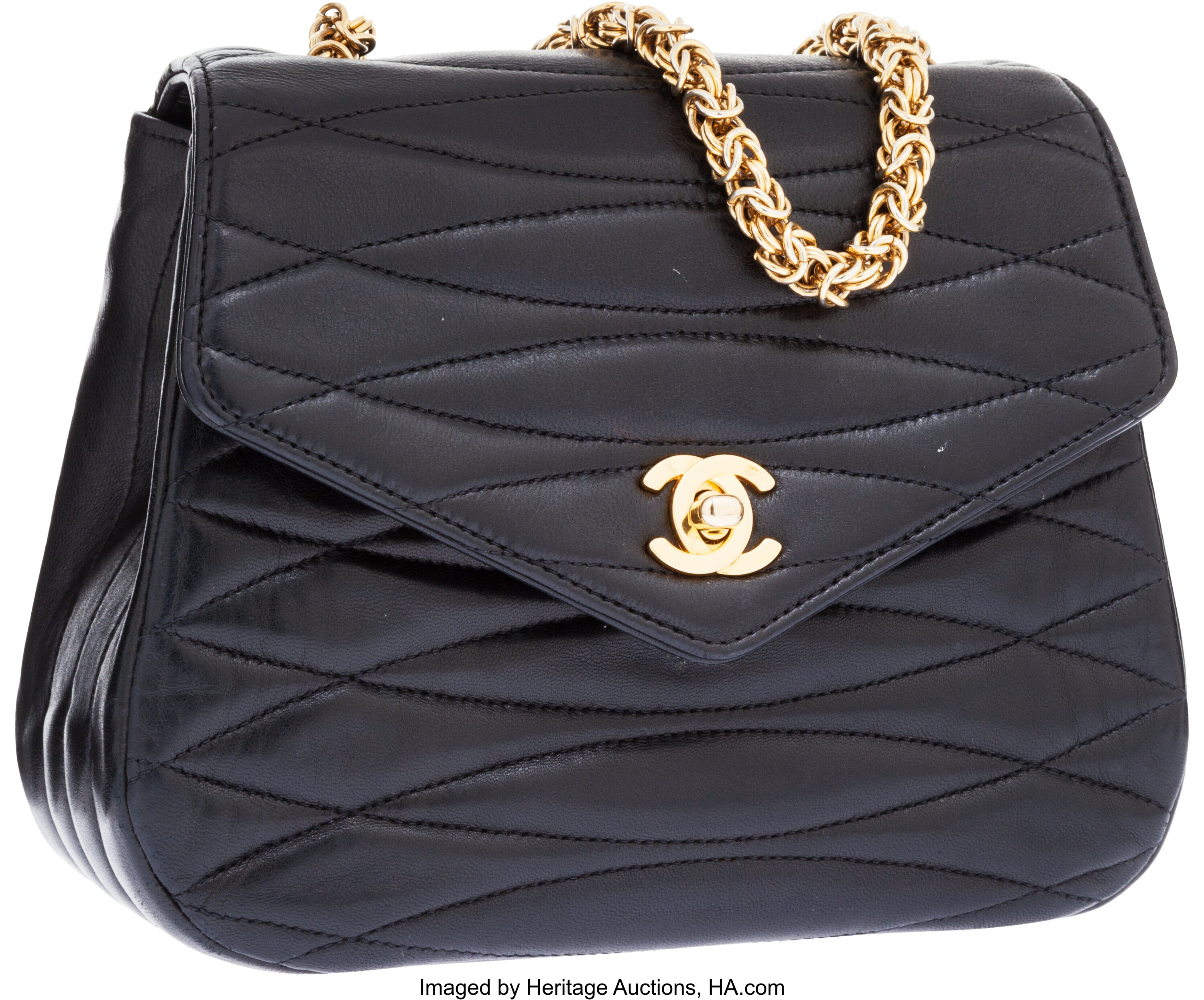 Chanel Vintage Mini Black Chevron Quilted Lambskin Envelope Flap