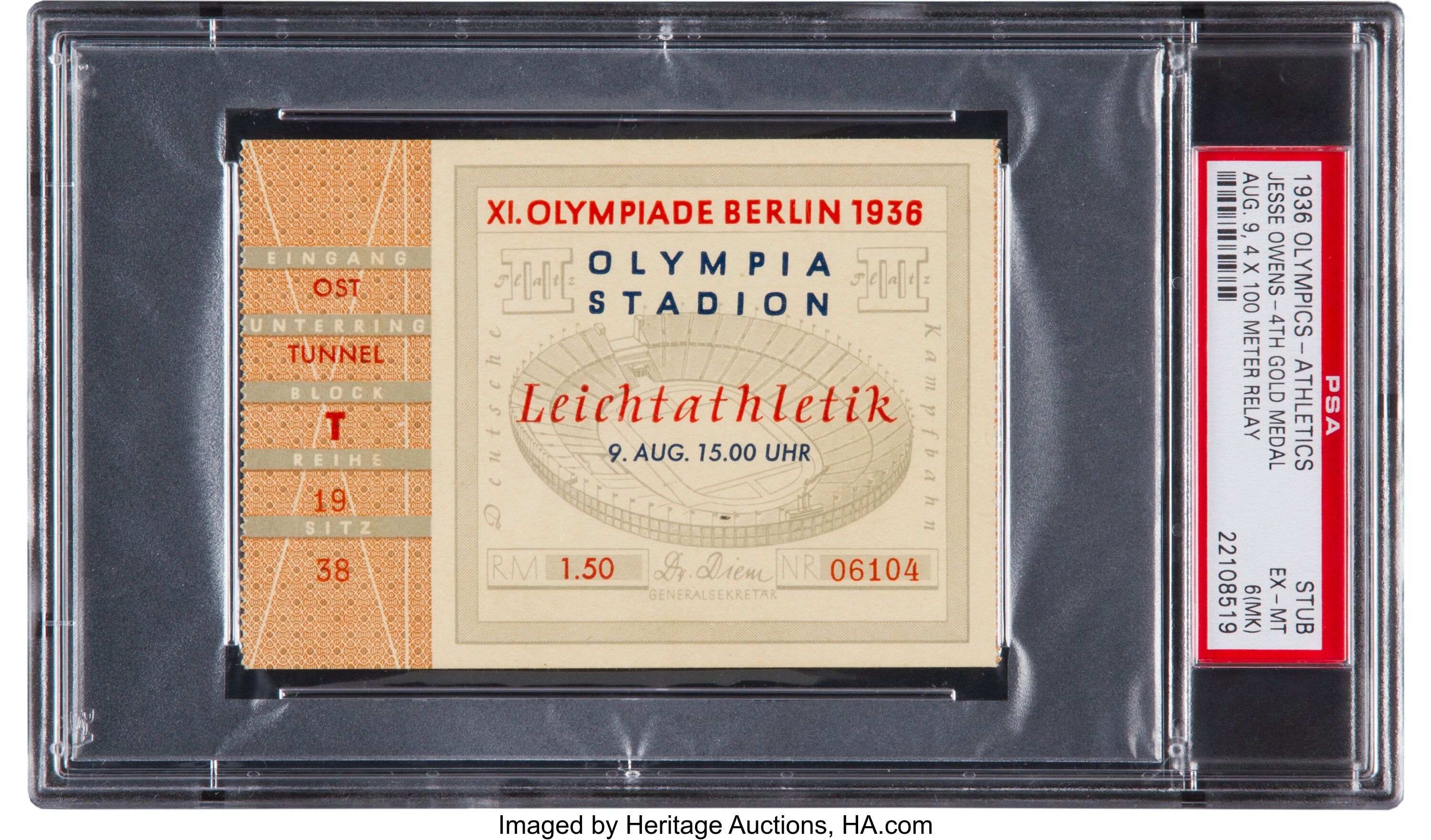 1936 Berlin Summer Olympics Ticket Stub Jesse Owens Fourth Gold Lot 543 Heritage Auctions