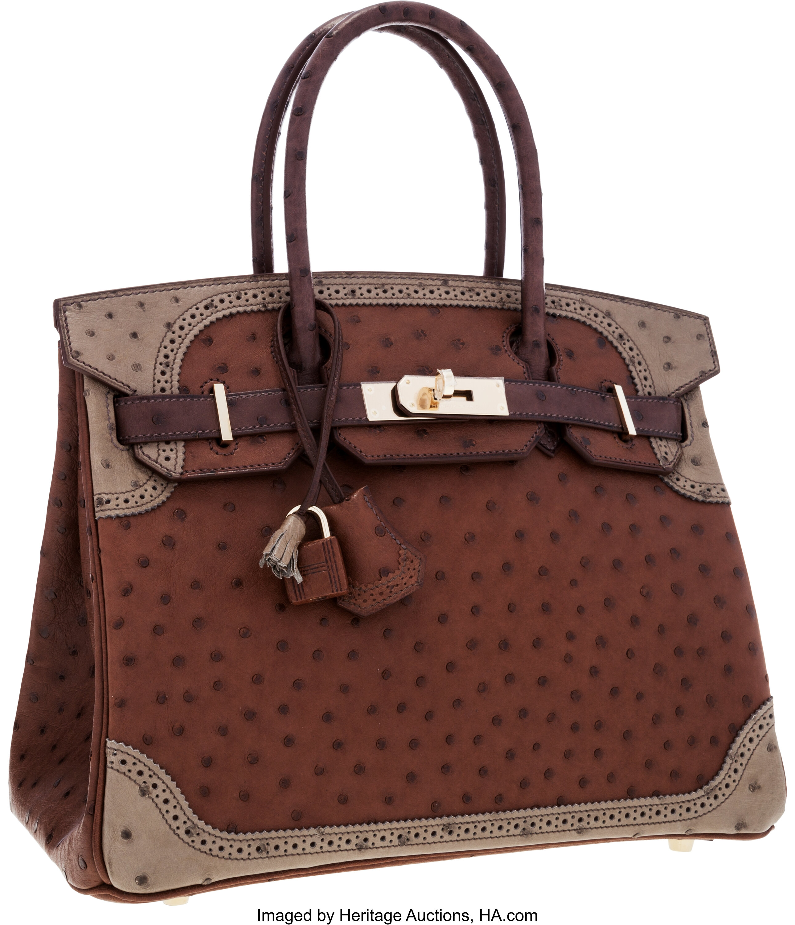  Hermes 30cm Marron Fonce Brown Ostrich Birkin Bag with Gold