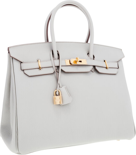 Hermes 35cm Gris Perle Togo Leather Birkin Bag With Gold