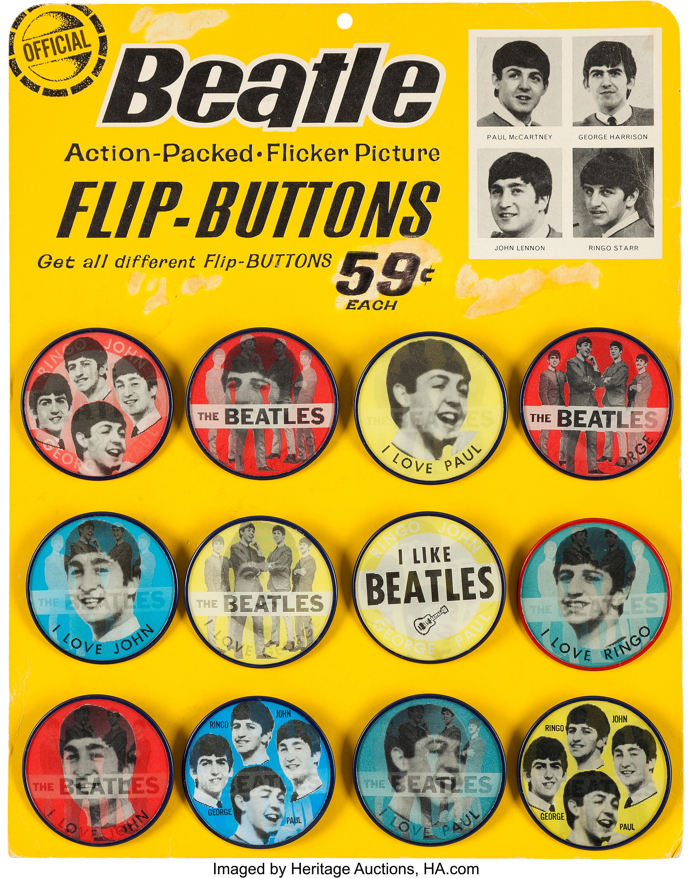 Beatles Original Flasher Buttons Counter Display Complete with | Lot ...