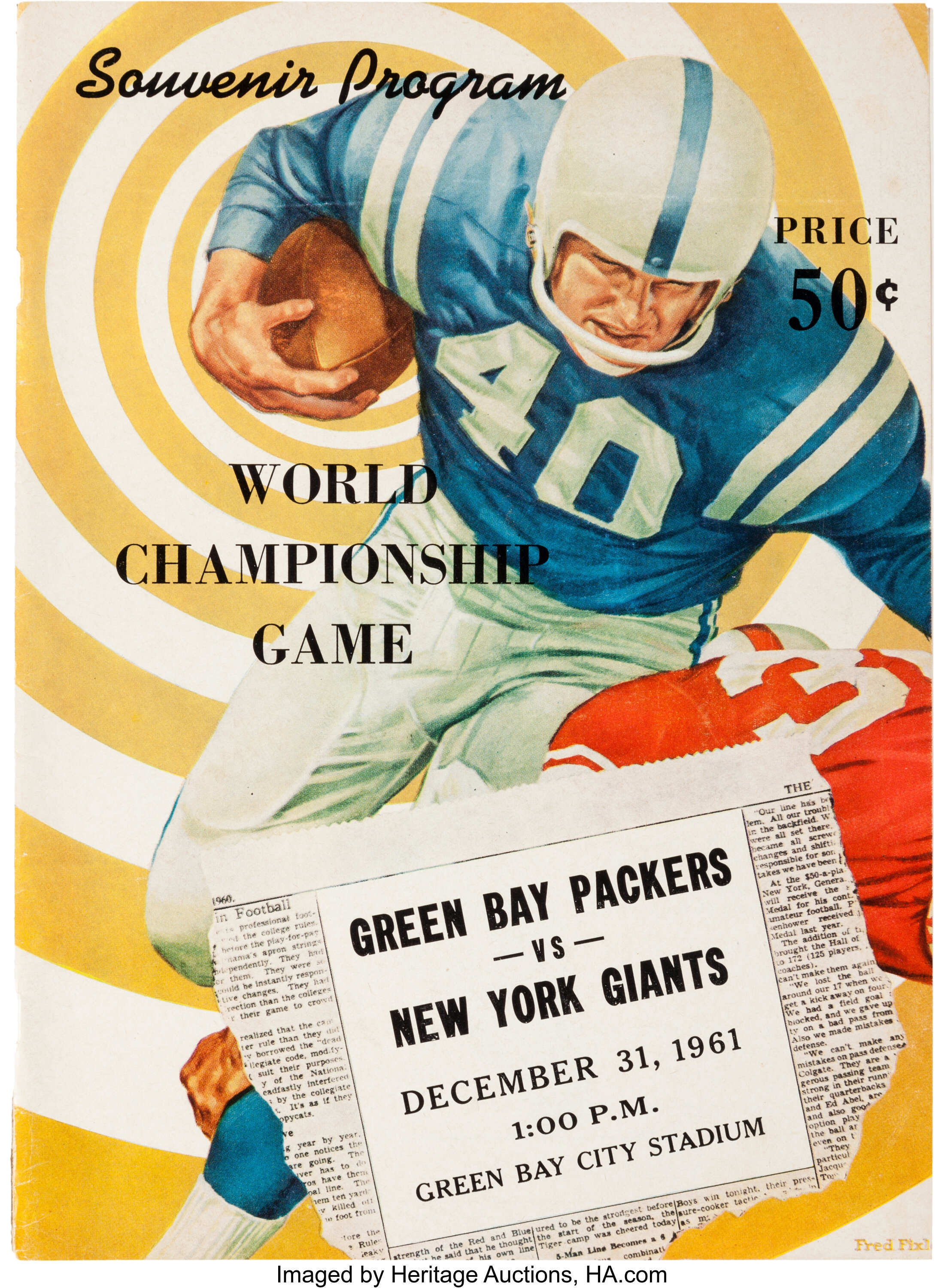 1963 NFL Championship Game Bears Vs. Giants Full Ticket PSA EX